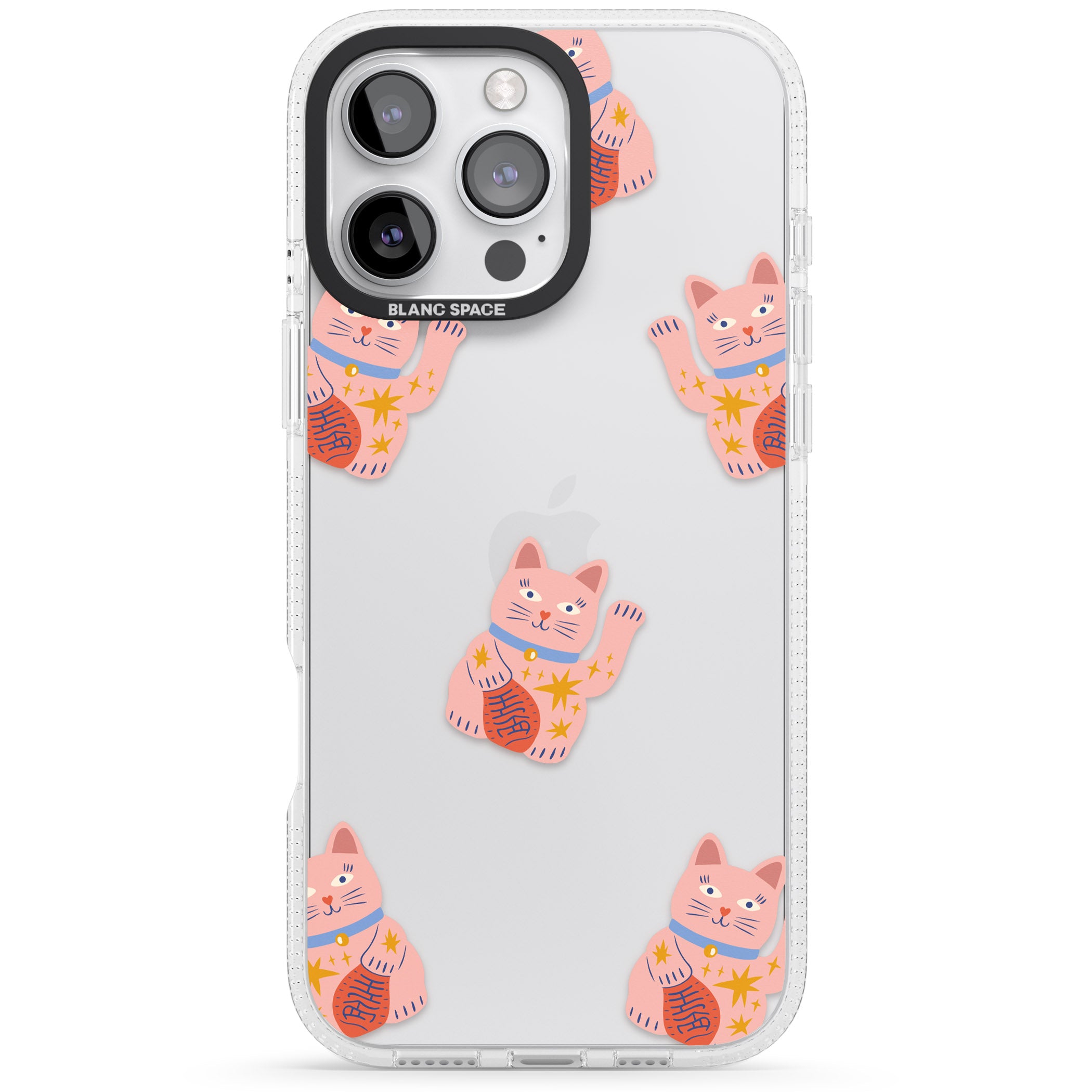 Waving Cat Pattern iPhone 16 Pro Max / 16 Pro Clear Case Impact Air - Blanc Space