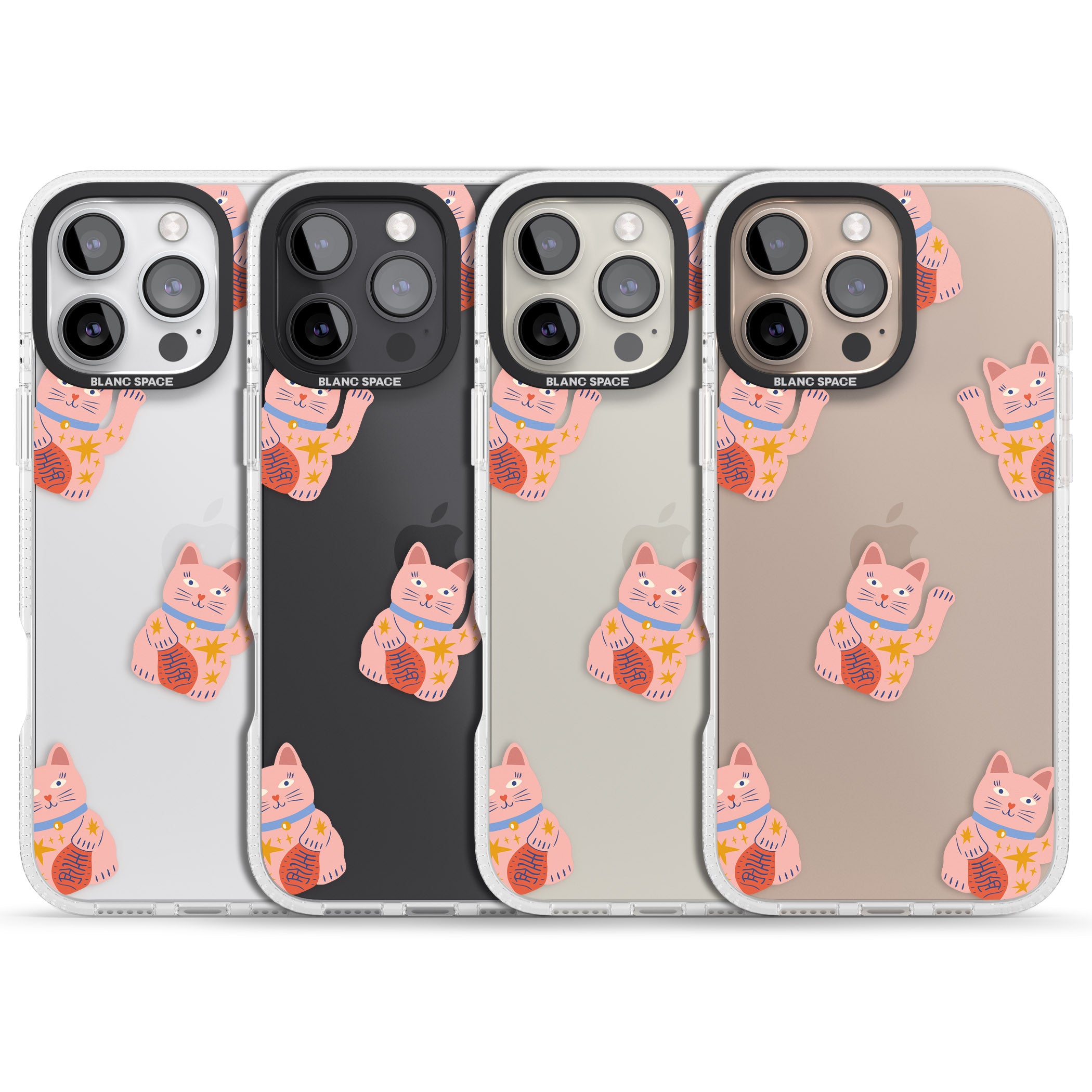 Waving Cat Pattern iPhone 16 Pro Max / 16 Pro Clear Case Impact Air - Blanc Space