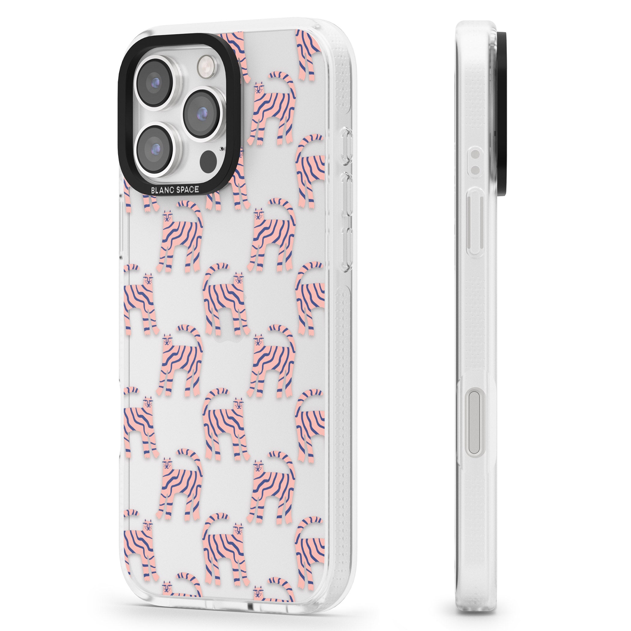 Pink and Blue Cat Pattern iPhone 16 Pro Max / 16 Pro Clear Case Impact Air - Blanc Space