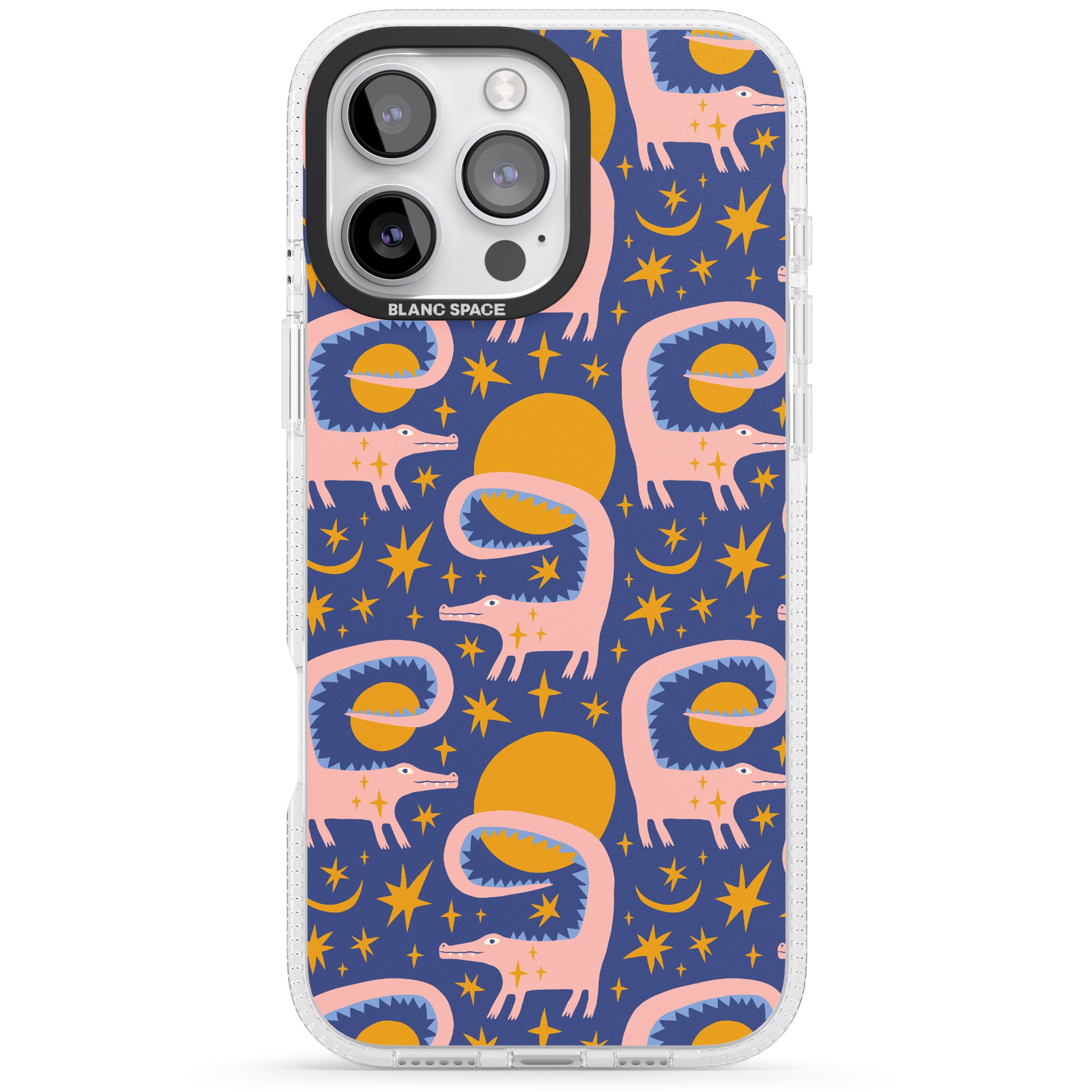 Sun Croc Pattern iPhone 16 Pro Max / 16 Pro Clear Case Impact Air - Blanc Space