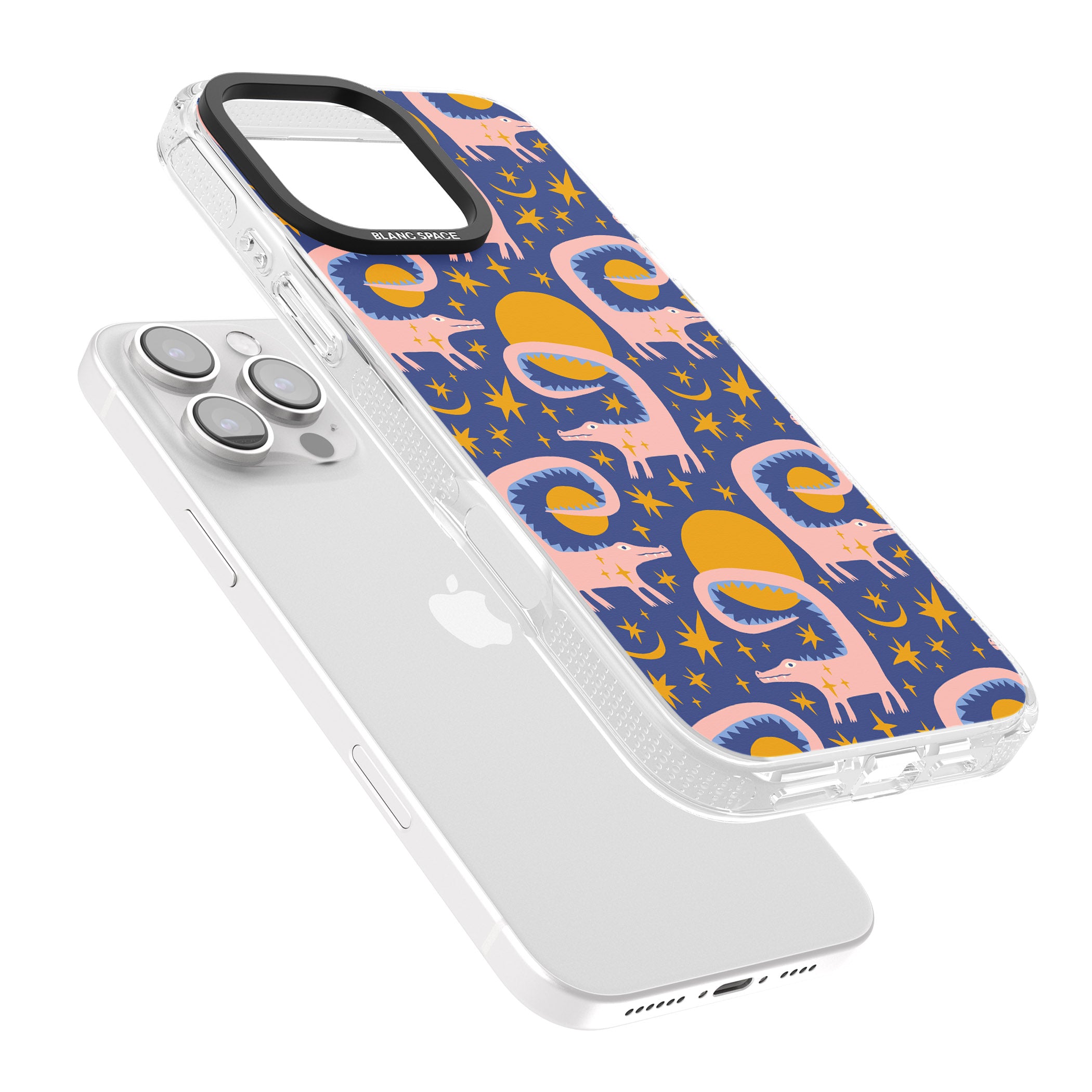 Sun Croc Pattern iPhone 16 Pro Max / 16 Pro Clear Case Impact Air - Blanc Space