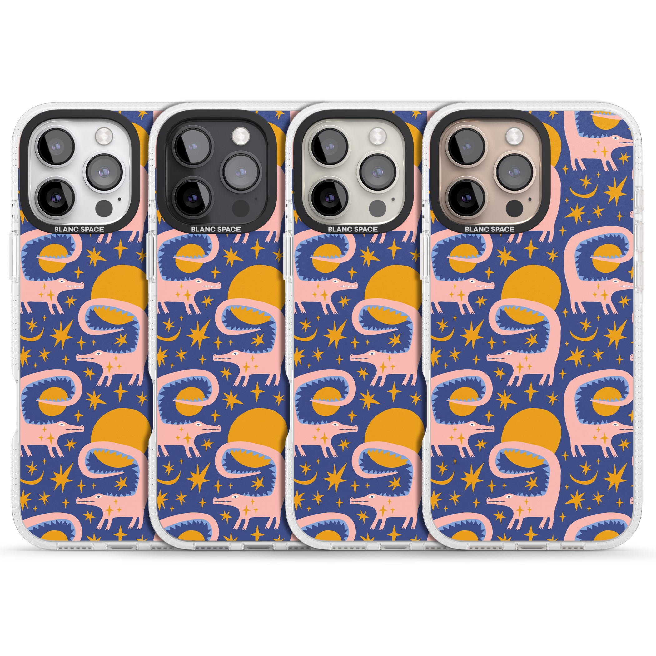 Sun Croc Pattern iPhone 16 Pro Max / 16 Pro Clear Case Impact Air - Blanc Space