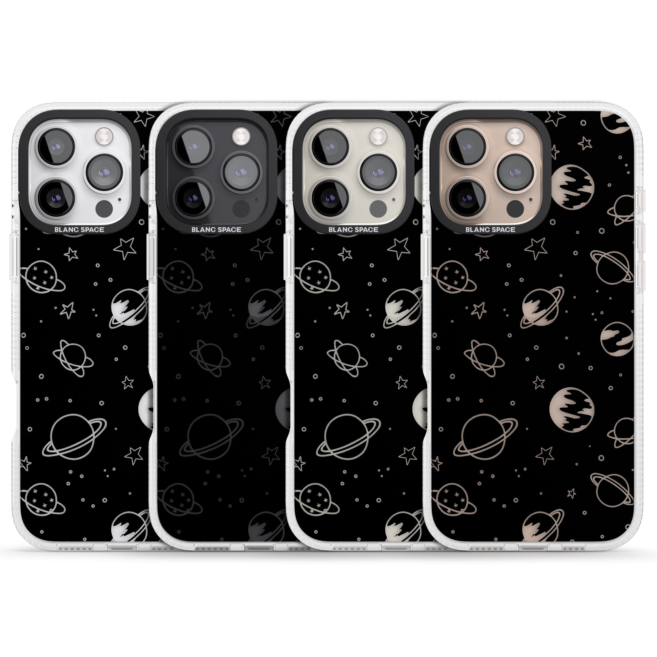 Cosmic Outer Space Design Clear on Black iPhone 16 Pro Max / 16 Pro Clear Case Impact Air - Blanc Space