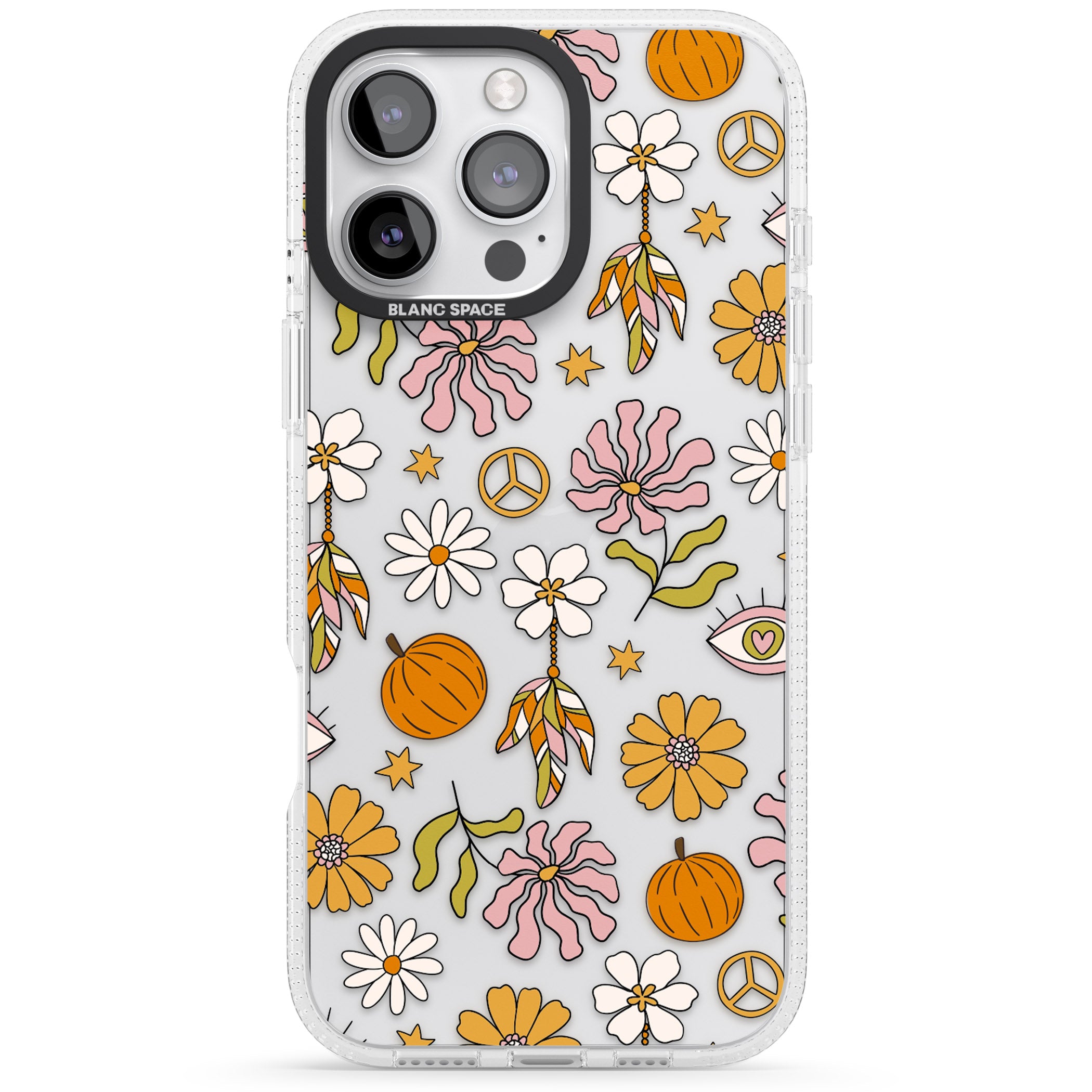Retro Boho Fall Floral iPhone 16 Pro Max / 16 Pro Clear Case Impact Air - Blanc Space