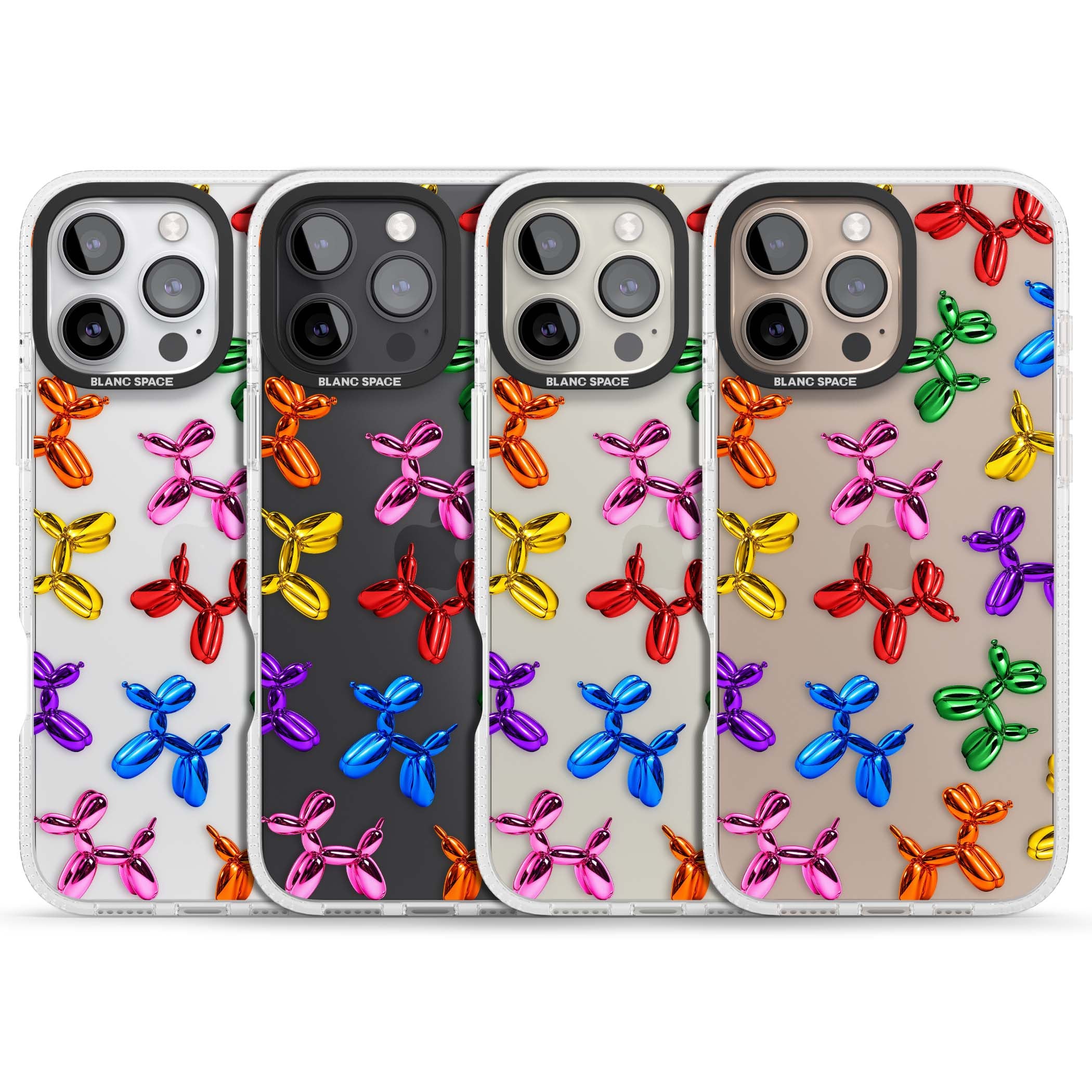 Balloon Dogs pop art iPhone case featuring rainbow chrome balloon dogs in Jeff Koons style | Clear Case Impact Air case for iPhone 16 Pro, iPhone 16 Pro Max
