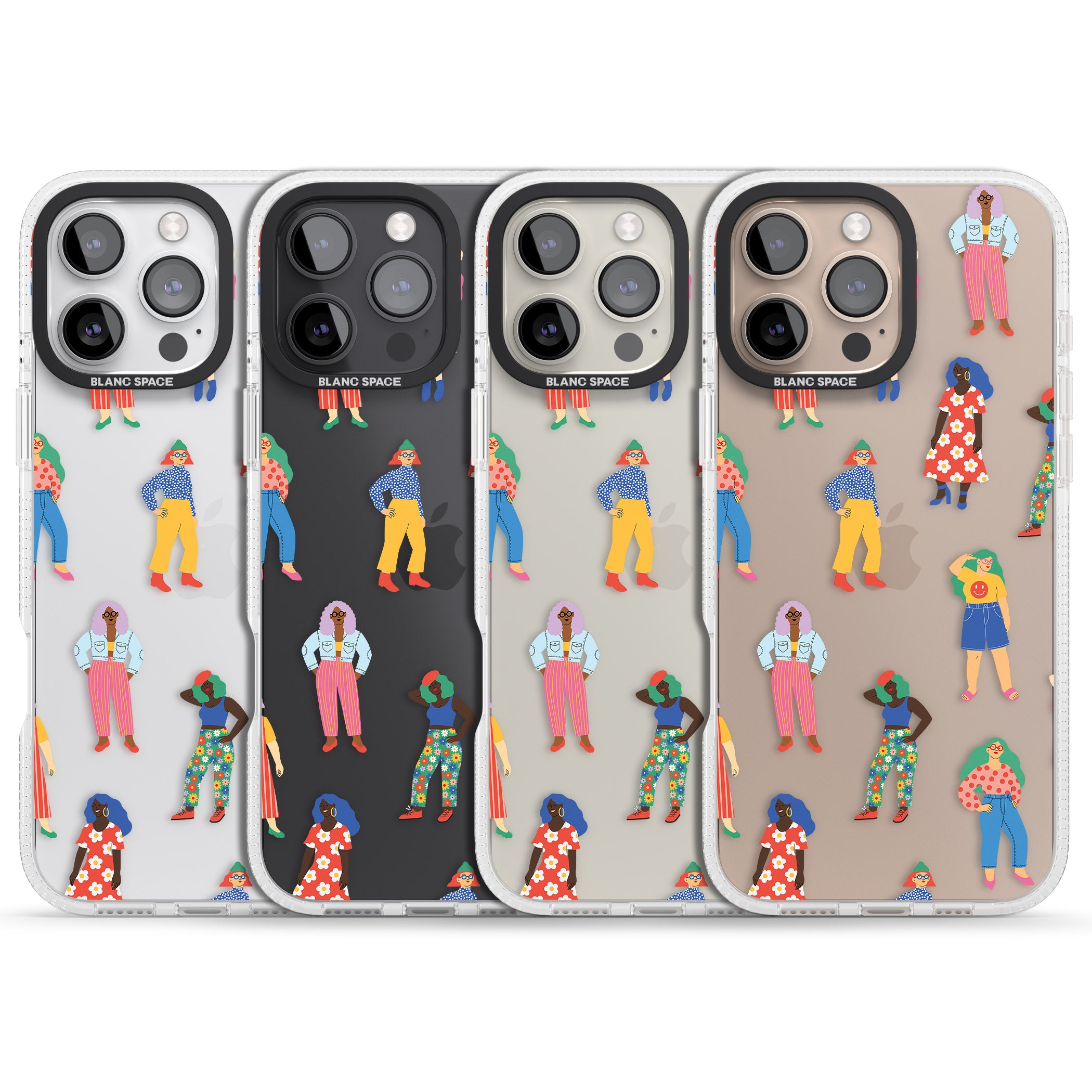 Girls Pattern iPhone 16 Pro Max / 16 Pro Clear Case Impact Air - Blanc Space