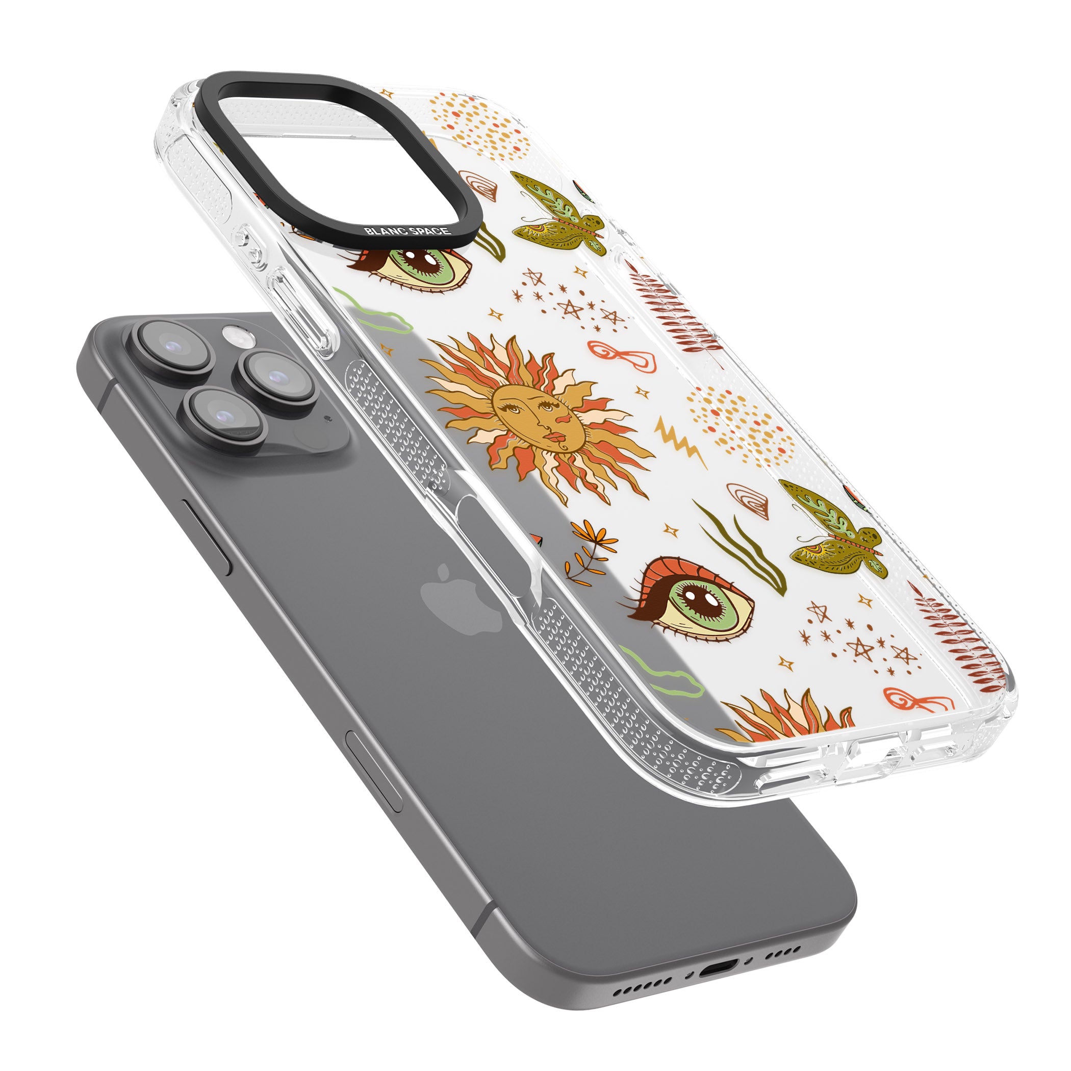 Boho Celestial Sun & Eye Pattern iPhone 16 Pro Max / 16 Pro Clear Case Impact Air - Blanc Space