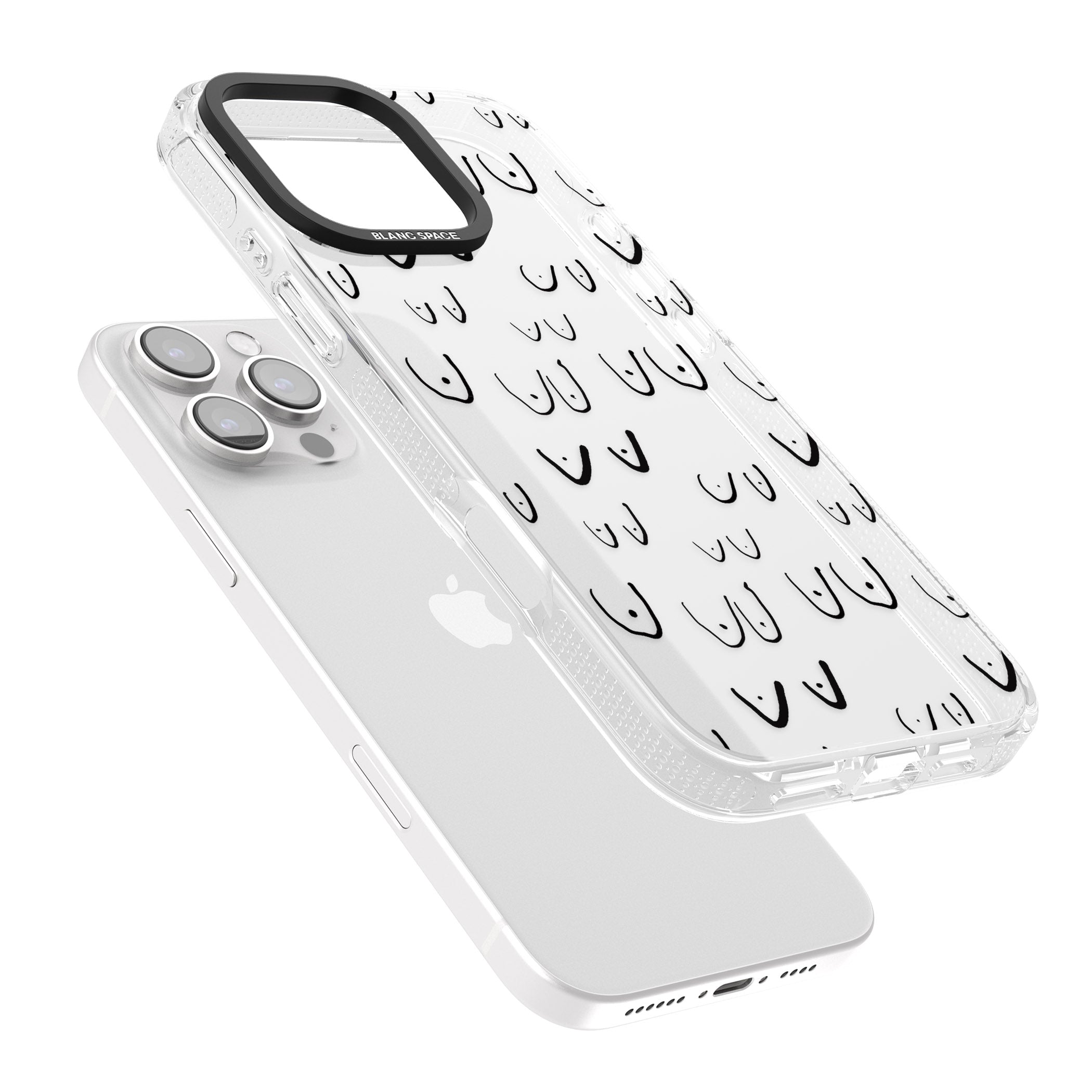 Free the boob (Black) iPhone 16 Pro Max / 16 Pro Clear Case Impact Air - Blanc Space