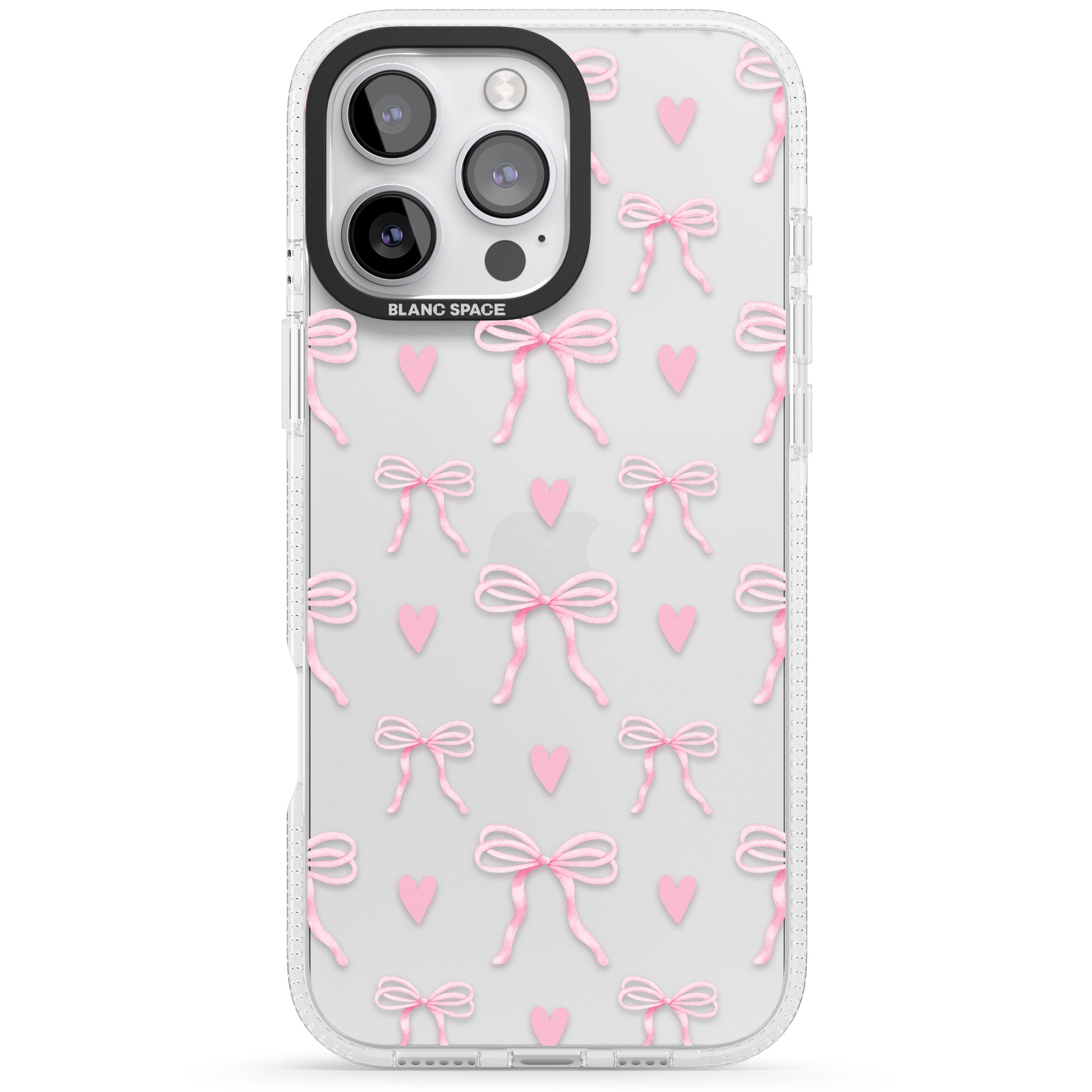 Pink Bows & Hearts iPhone 16 Pro Max / 16 Pro Clear Case Impact Air - Blanc Space