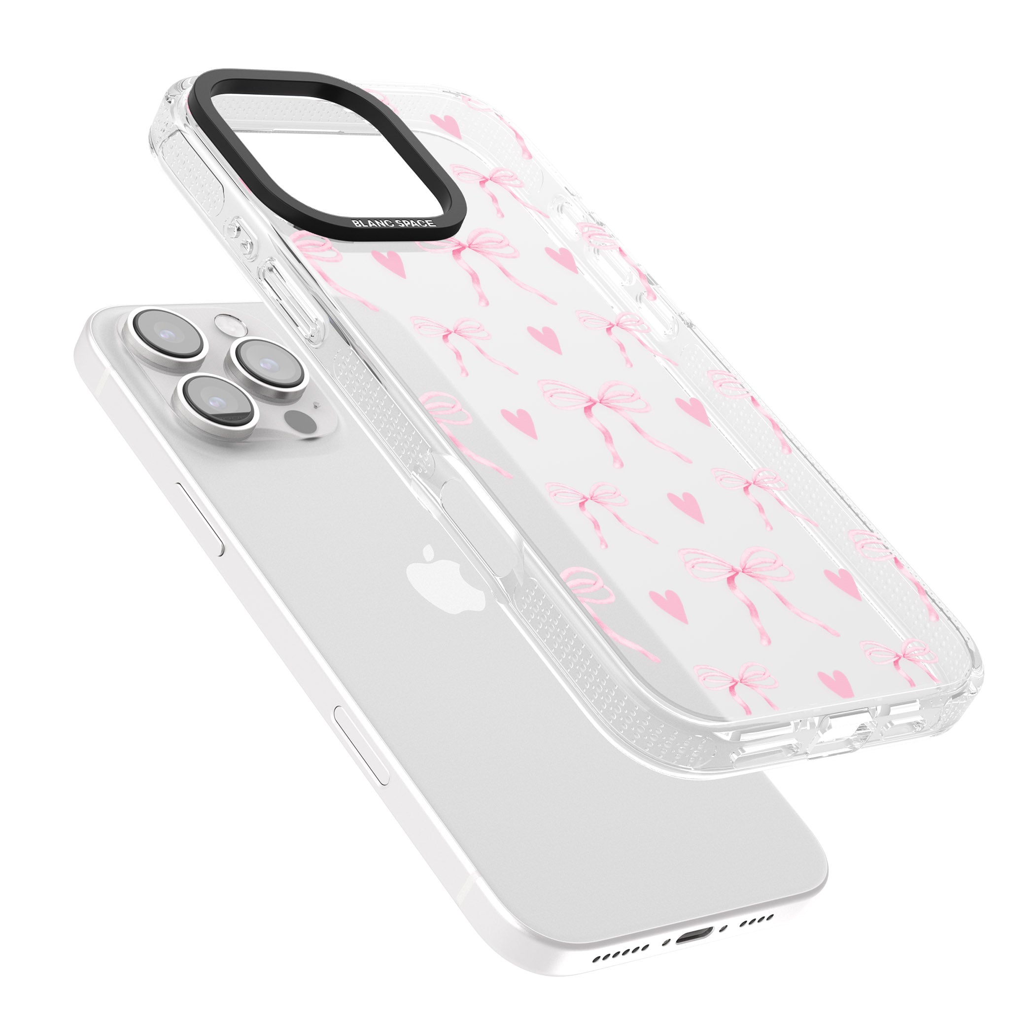 Pink Bows & Hearts iPhone 16 Pro Max / 16 Pro Clear Case Impact Air - Blanc Space