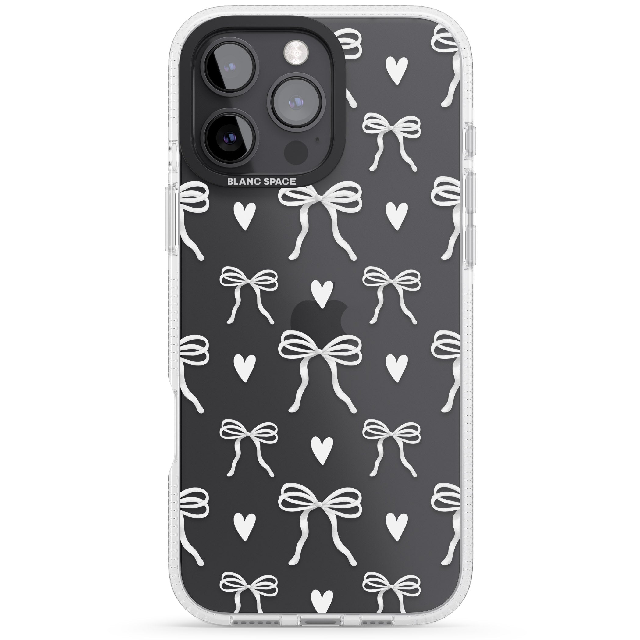 White Bows & Hearts iPhone 16 Pro Max / 16 Pro Clear Case Impact Air - Blanc Space
