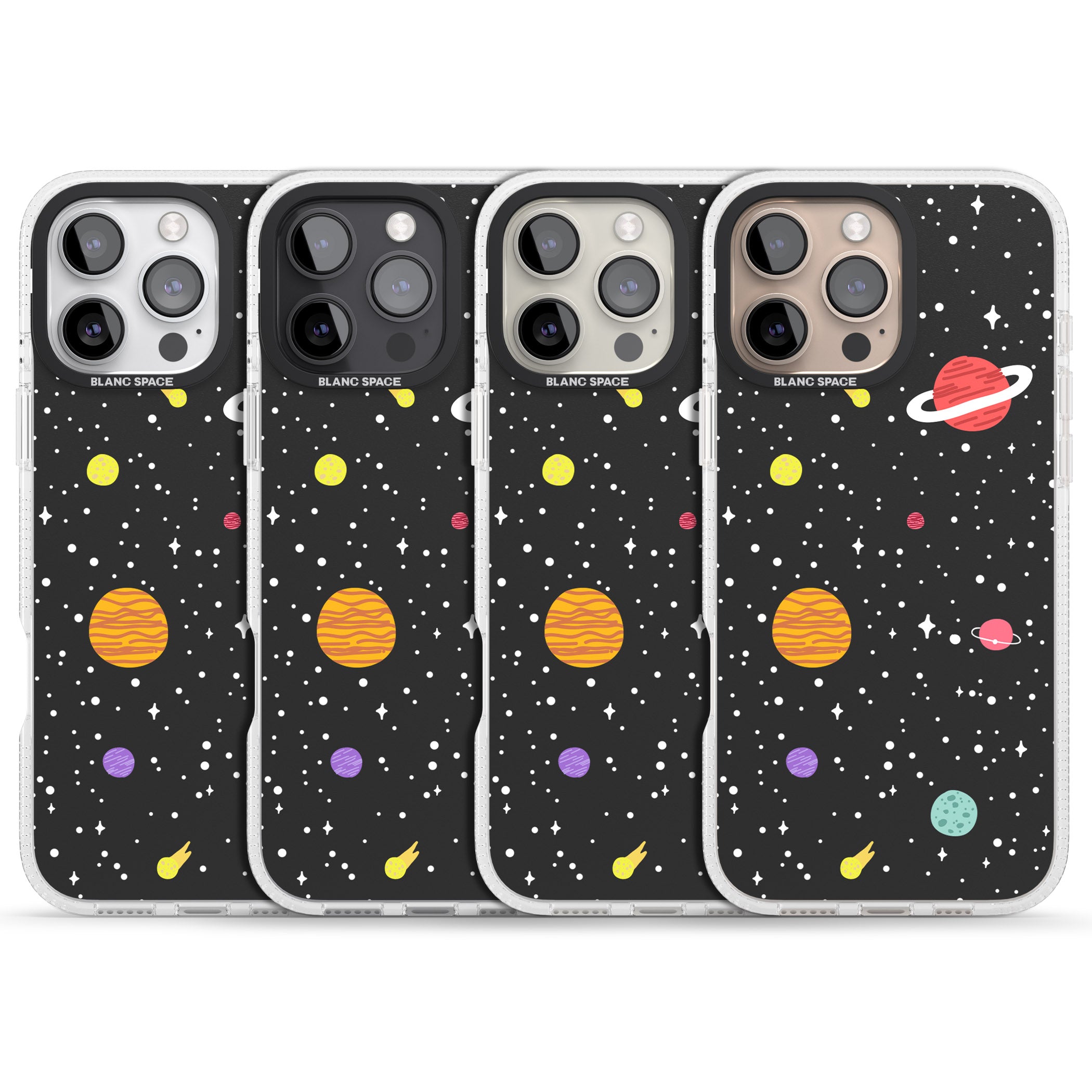 Cute Cartoon Planets iPhone 16 Pro Max / 16 Pro Clear Case Impact Air - Blanc Space