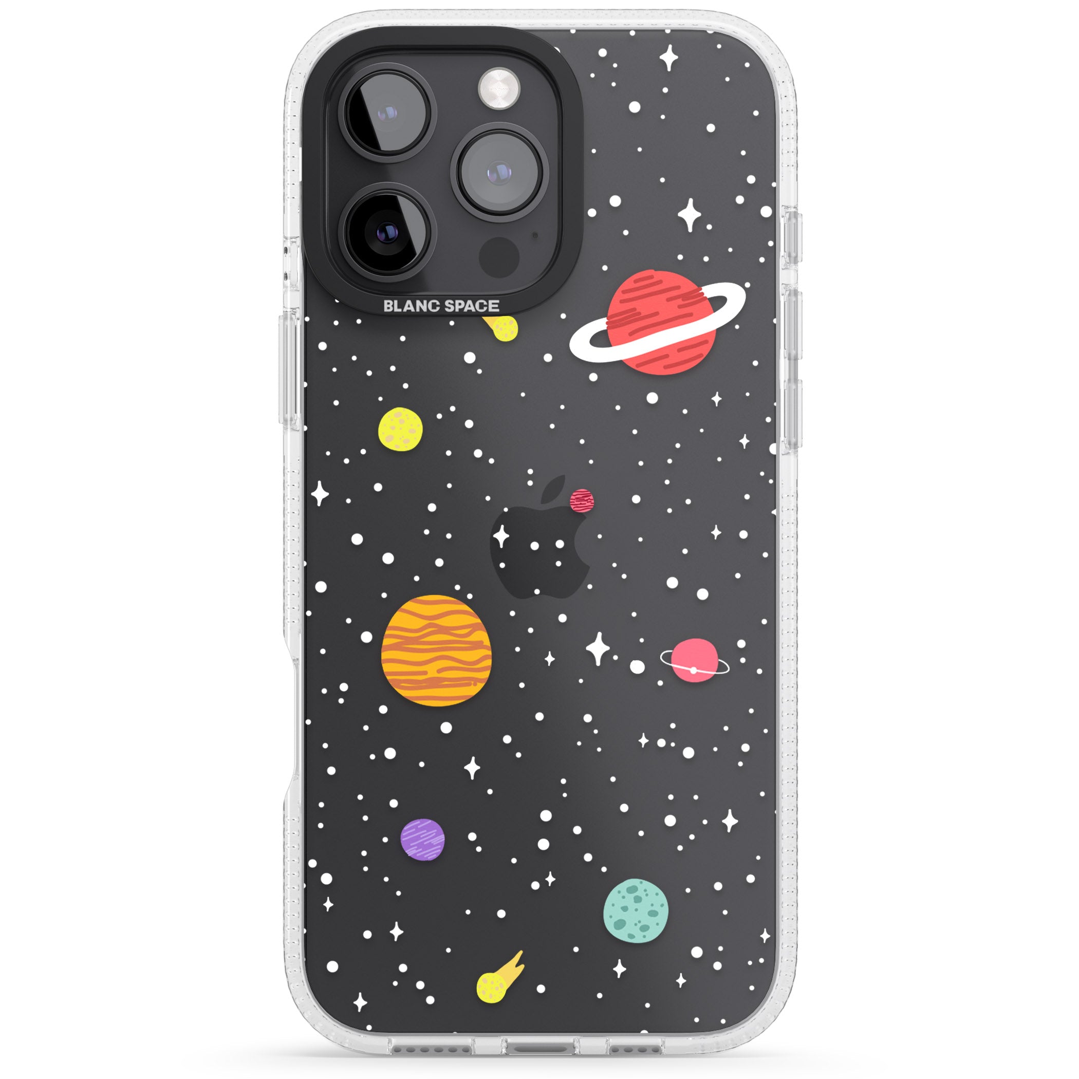 Cute Cartoon Planets (Clear) iPhone 16 Pro Max / 16 Pro Clear Case Impact Air - Blanc Space