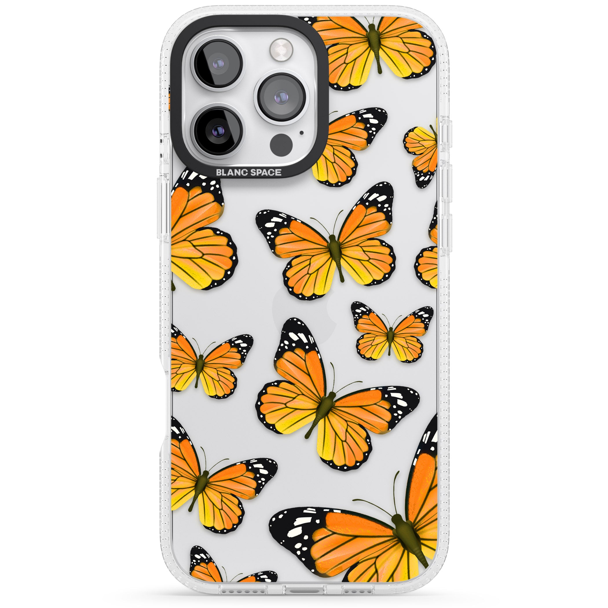 Sun-Yellow Butterflies iPhone 16 Pro Max / 16 Pro Clear Case Impact Air - Blanc Space