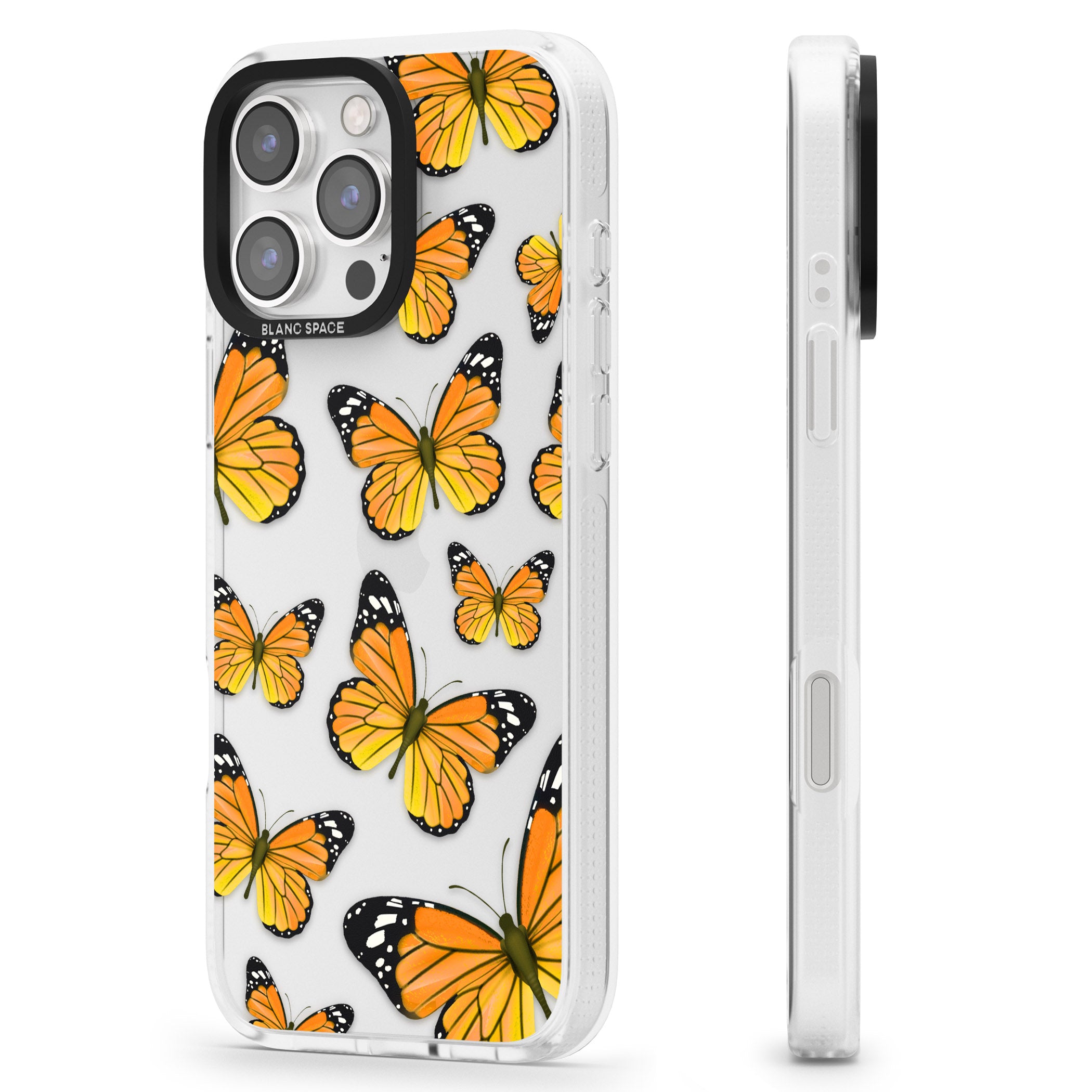 Sun-Yellow Butterflies iPhone 16 Pro Max / 16 Pro Clear Case Impact Air - Blanc Space