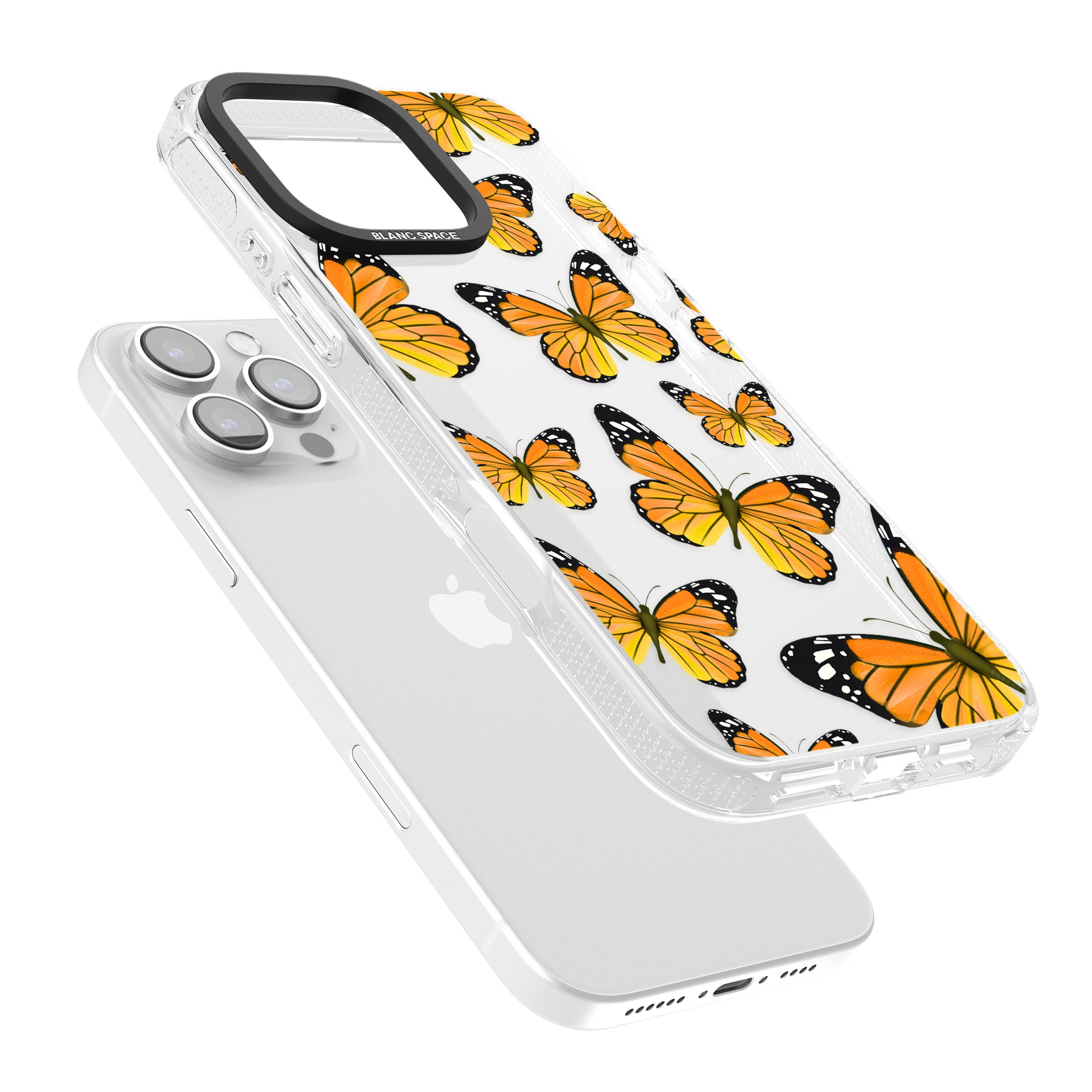 Sun-Yellow Butterflies iPhone 16 Pro Max / 16 Pro Clear Case Impact Air - Blanc Space
