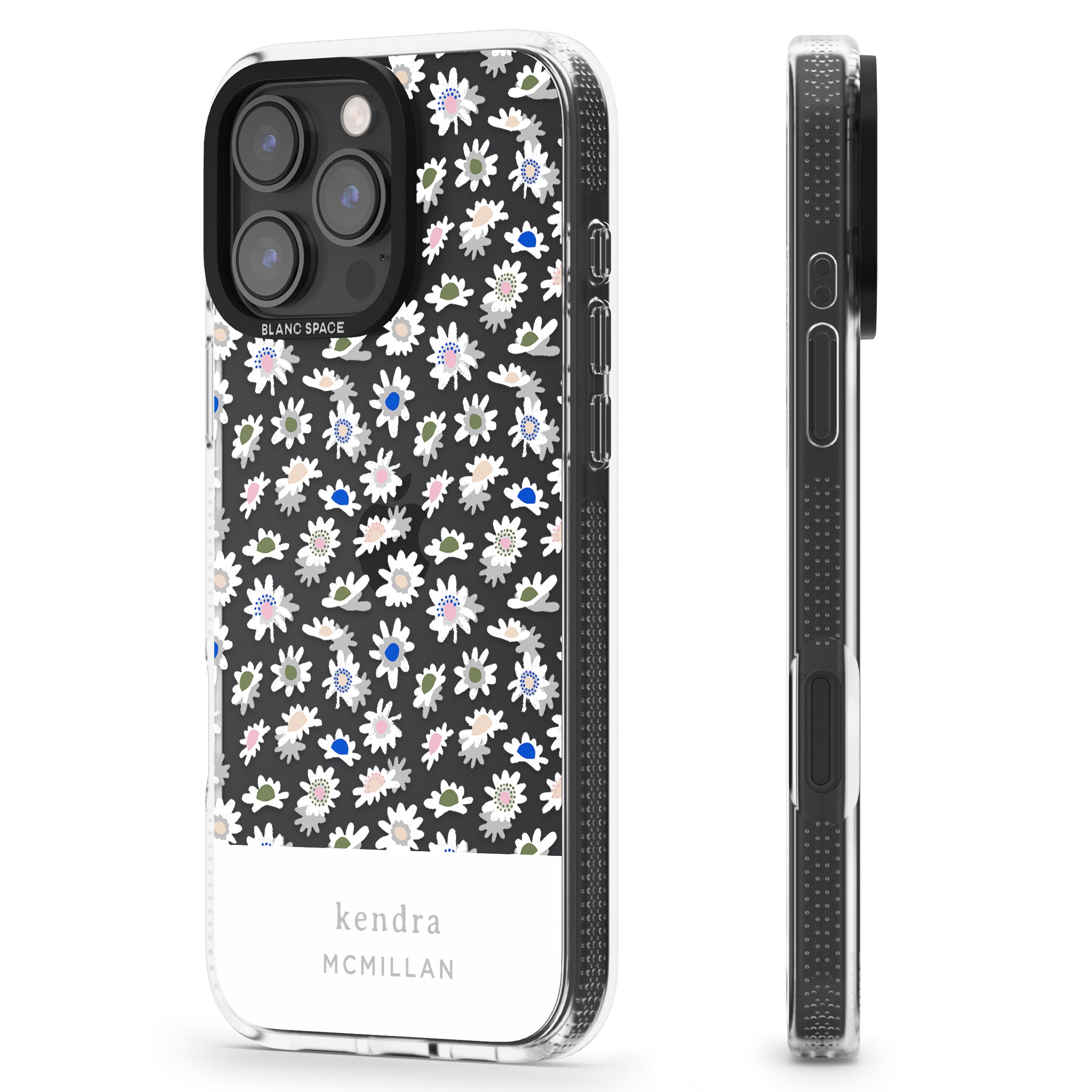 Personalised Grey & White Daisies Floral Design iPhone 16 Pro Max / 16 Pro Clear Case Impact Air - Blanc Space