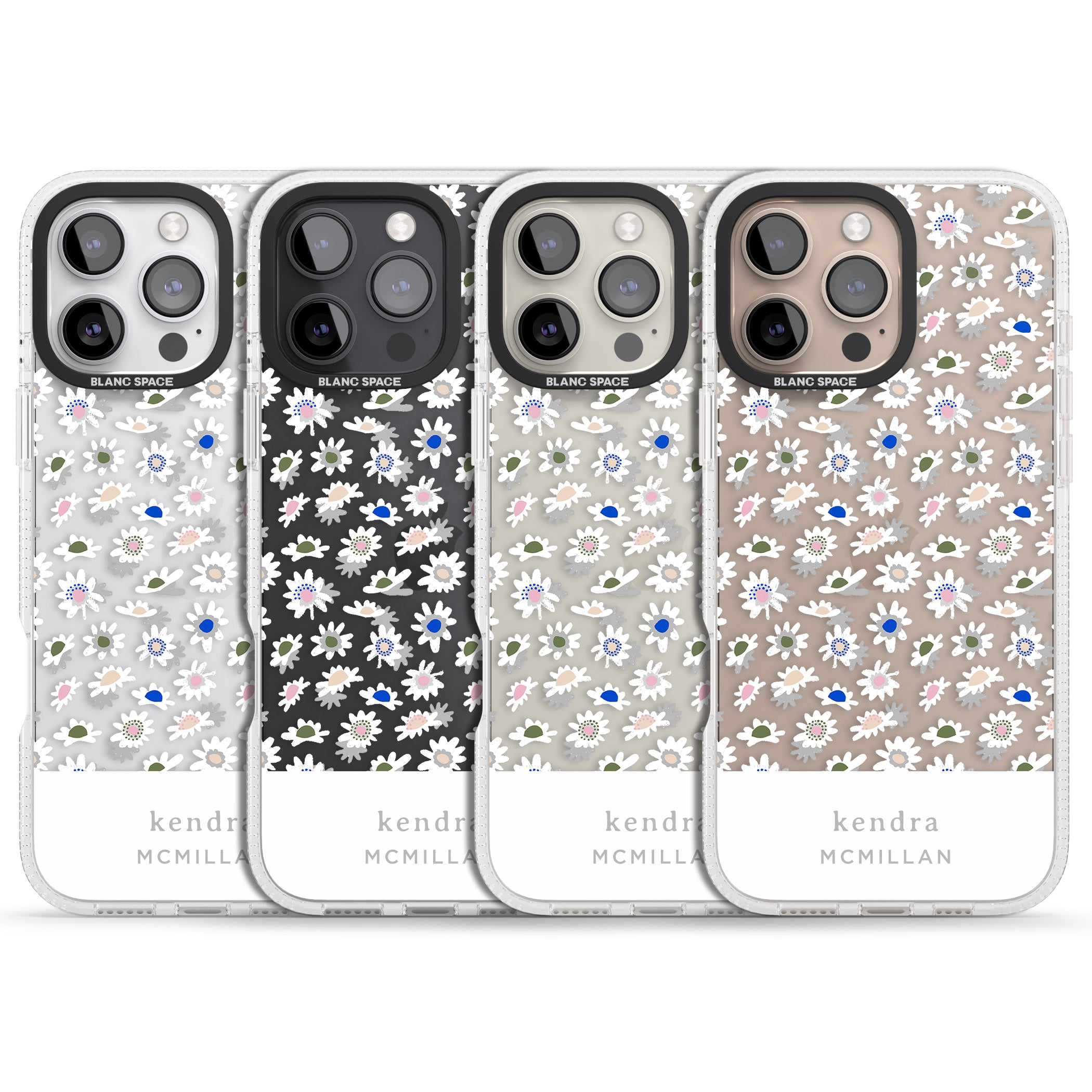 Personalised Grey & White Daisies Floral Design iPhone 16 Pro Max / 16 Pro Clear Case Impact Air - Blanc Space