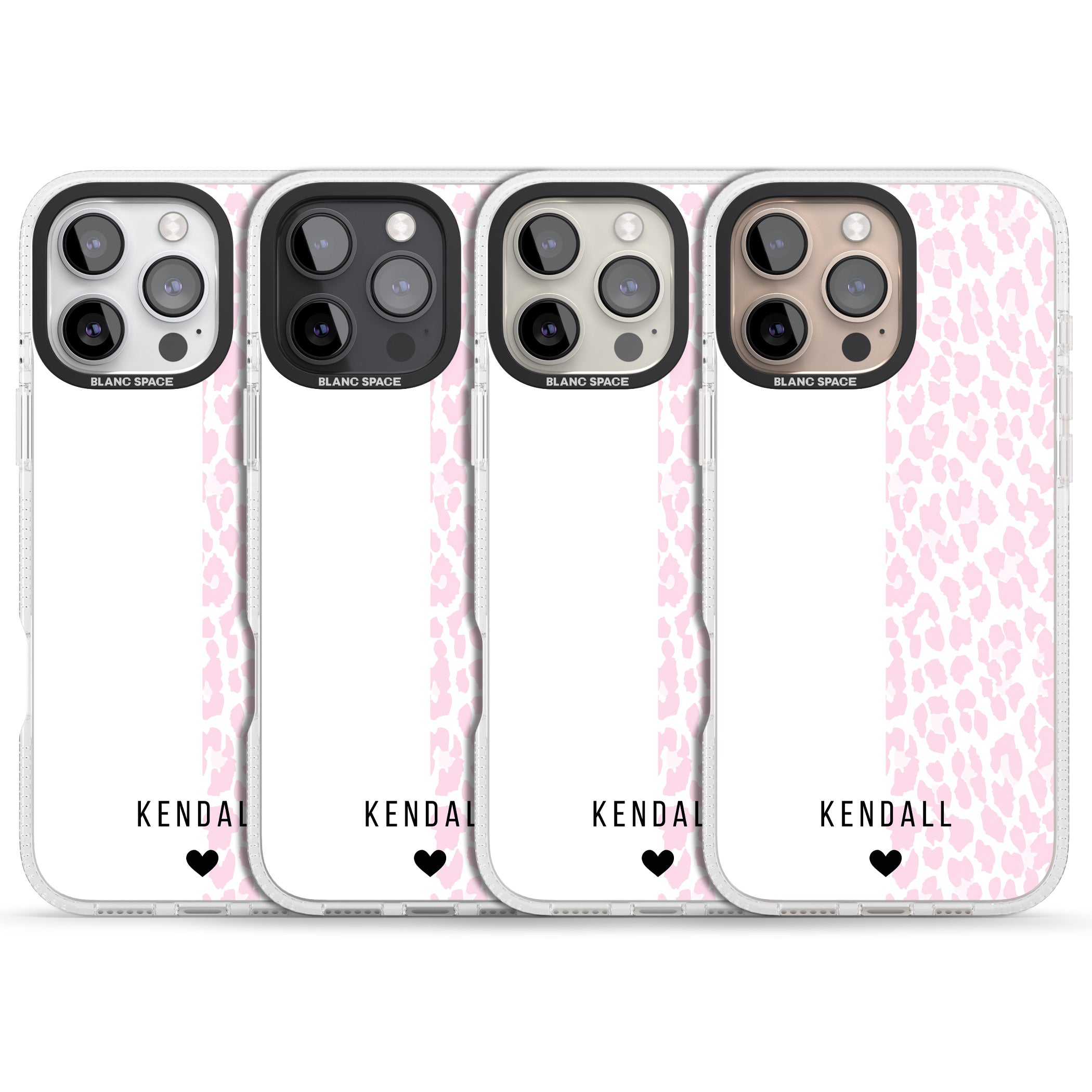 Personalised Pink & White Leopard Spots iPhone 16 Pro Max / 16 Pro Clear Case Impact Air - Blanc Space
