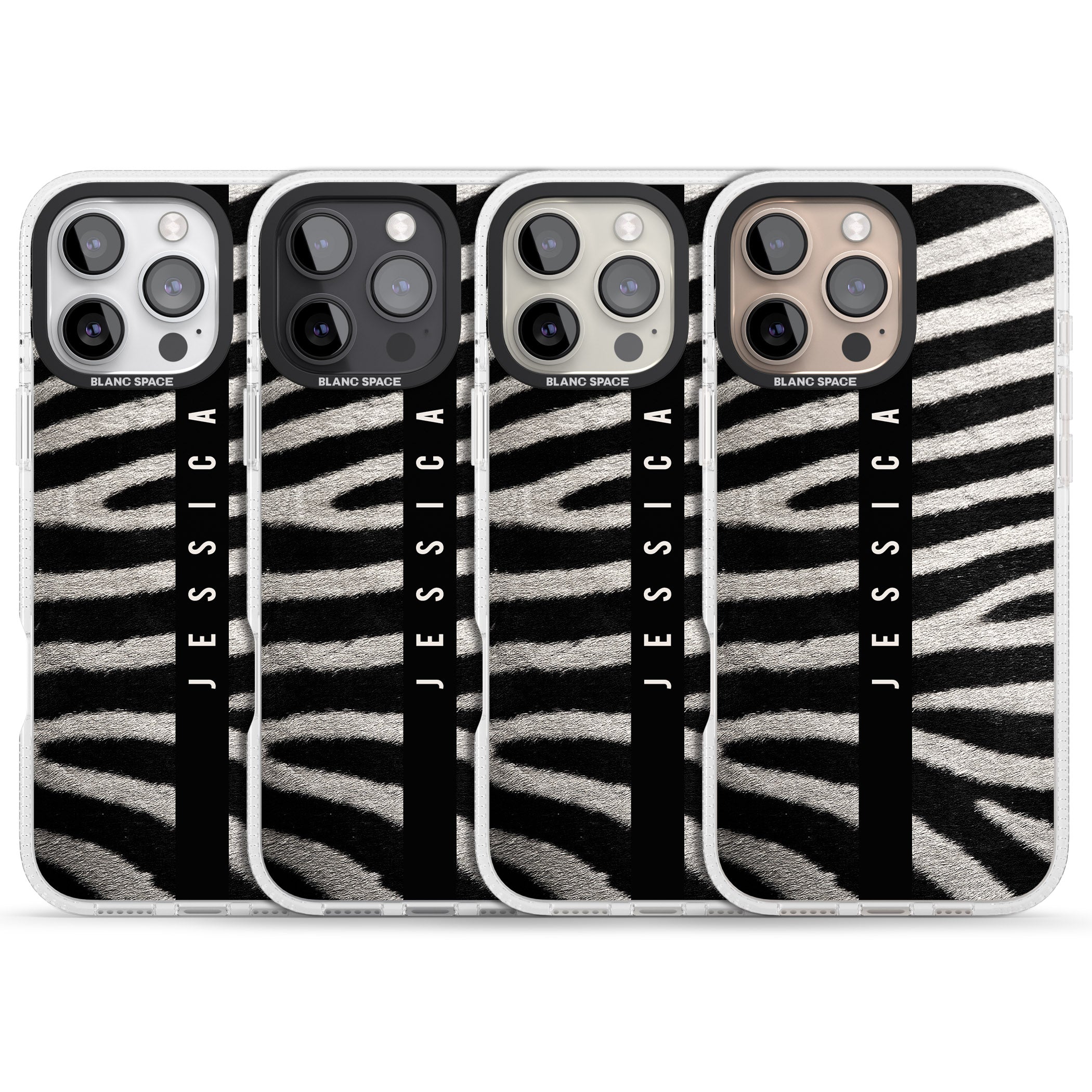 Personalised Zebra Print iPhone 16 Pro Max / 16 Pro Clear Case Impact Air - Blanc Space