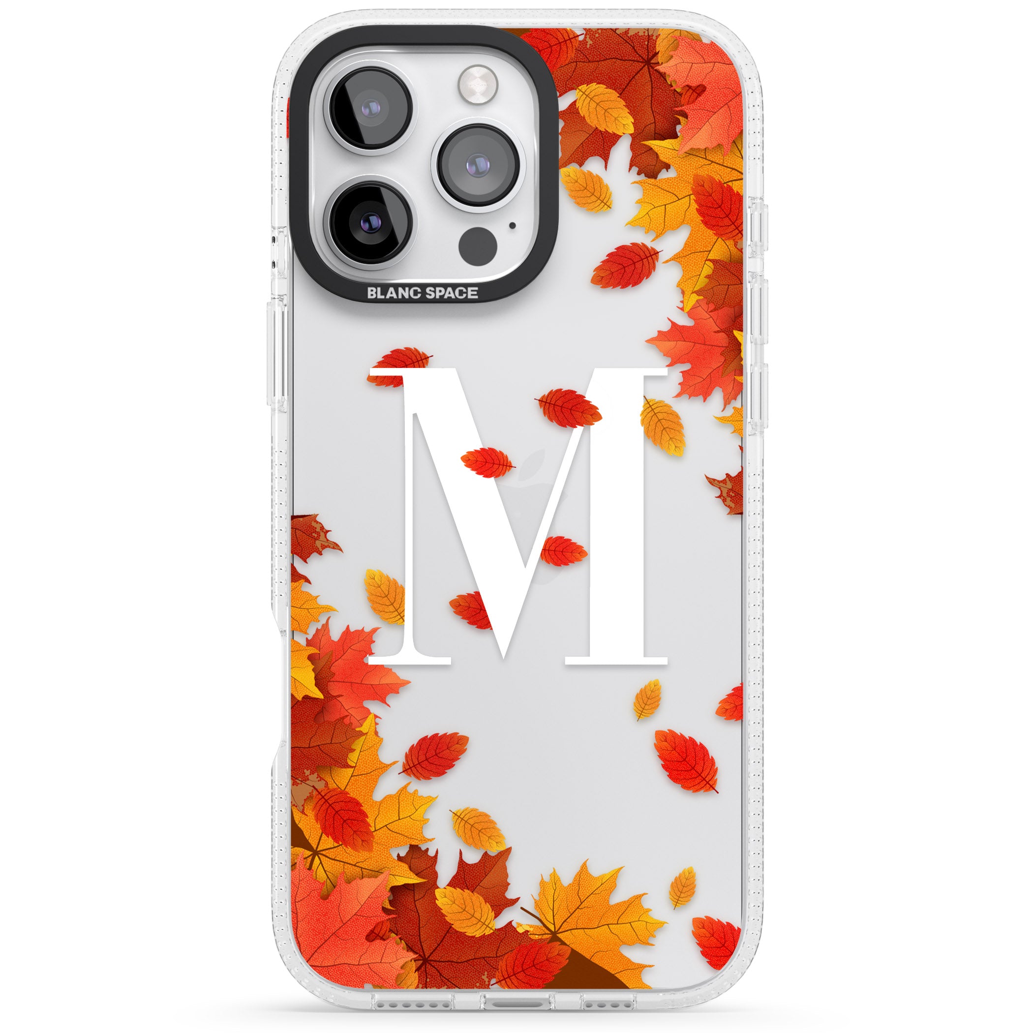 Personalised Monogram Autumn Leaves iPhone 16 Pro Max / 16 Pro Clear Case Impact Air - Blanc Space
