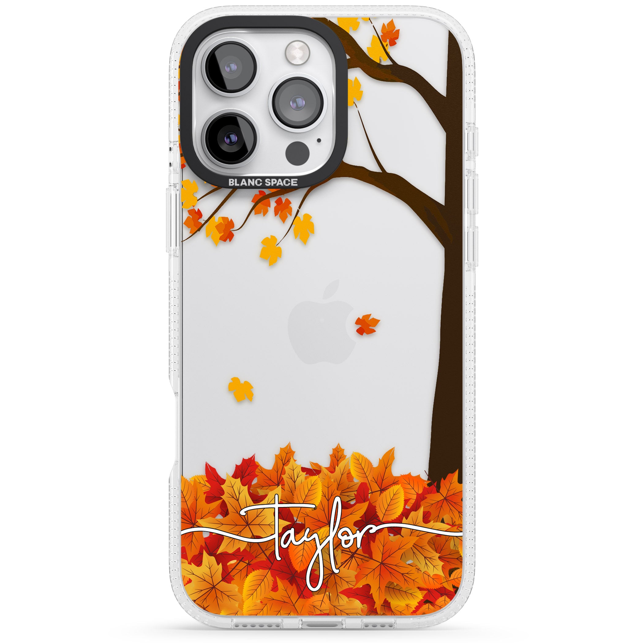 Personalised Autumn Leaves iPhone 16 Pro Max / 16 Pro Clear Case Impact Air - Blanc Space