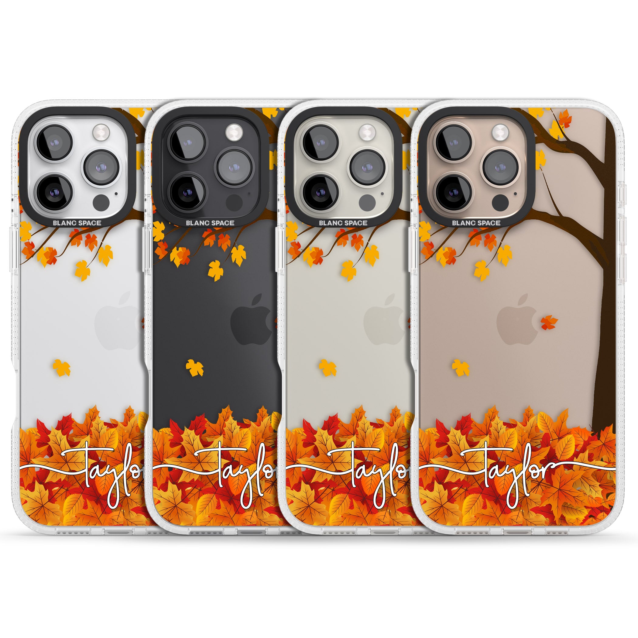 Personalised Autumn Leaves iPhone 16 Pro Max / 16 Pro Clear Case Impact Air - Blanc Space