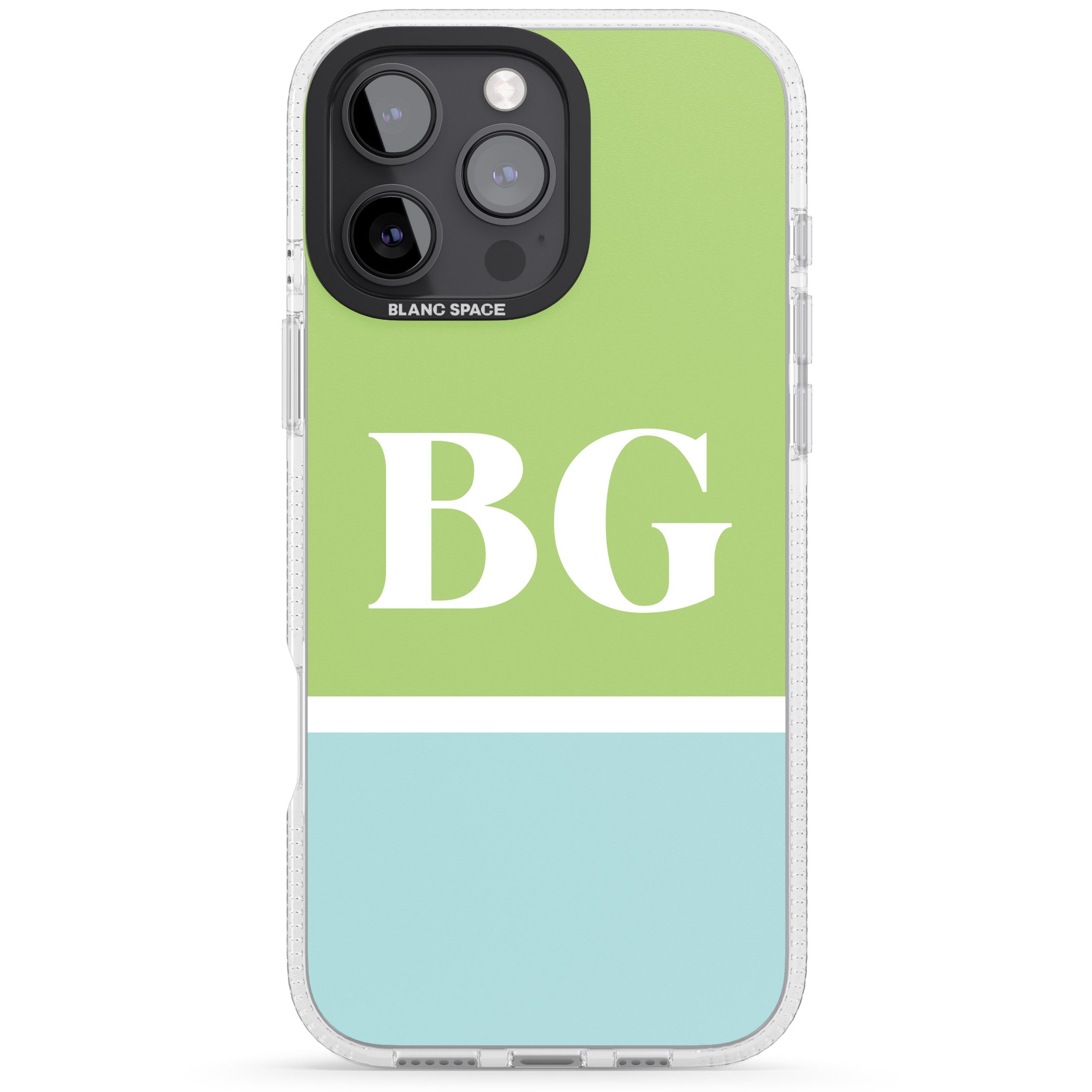 Personalised Colourblock: Green & Turquoise iPhone 16 Pro Max / 16 Pro Clear Case Impact Air - Blanc Space