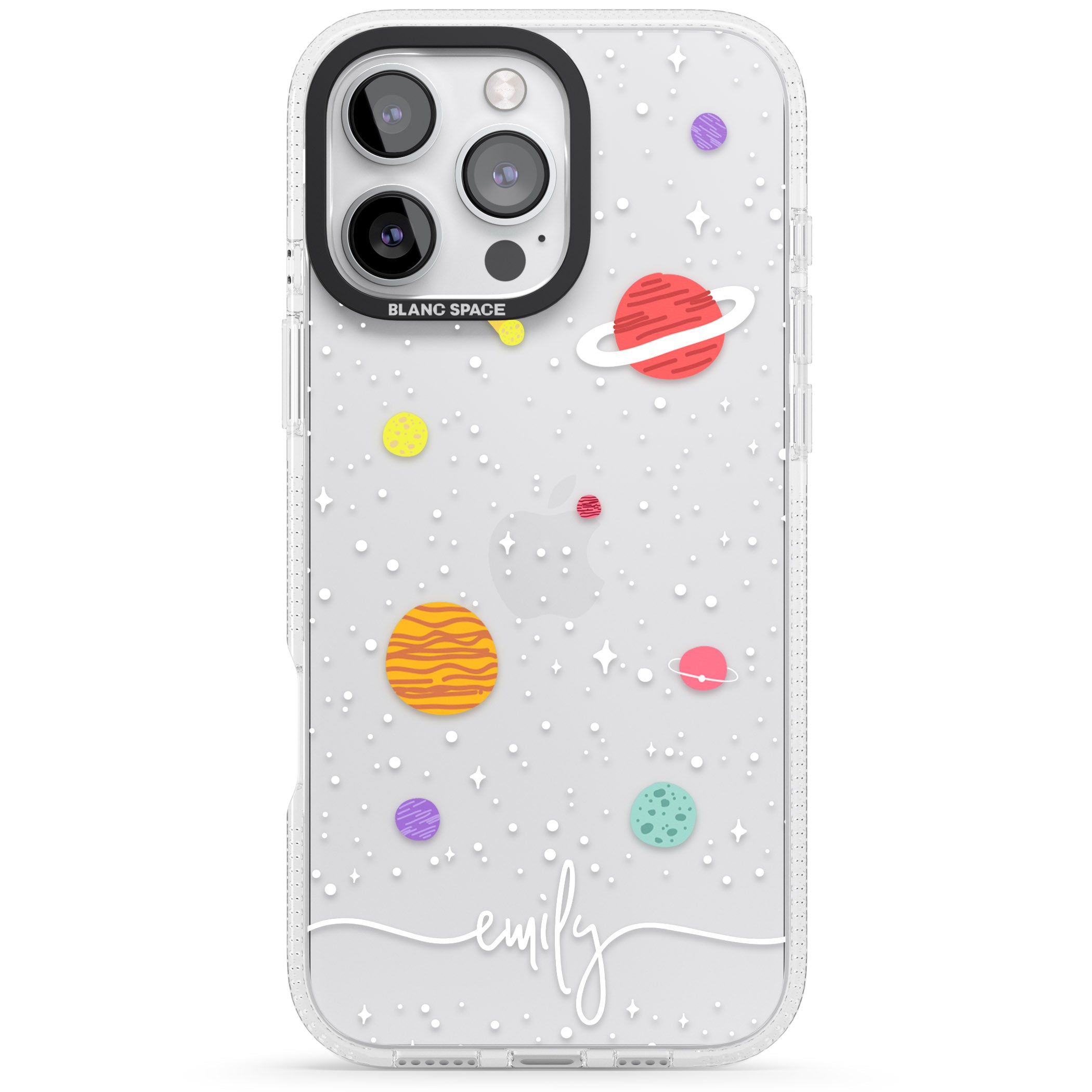 Personalised Cute Cartoon Planets (Clear) iPhone 16 Pro Max / 16 Pro Clear Case Impact Air - Blanc Space