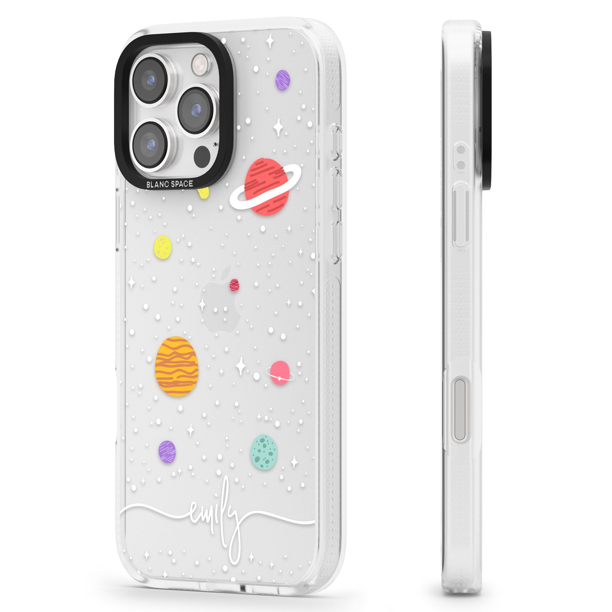 Personalised Cute Cartoon Planets (Clear) iPhone 16 Pro Max / 16 Pro Clear Case Impact Air - Blanc Space