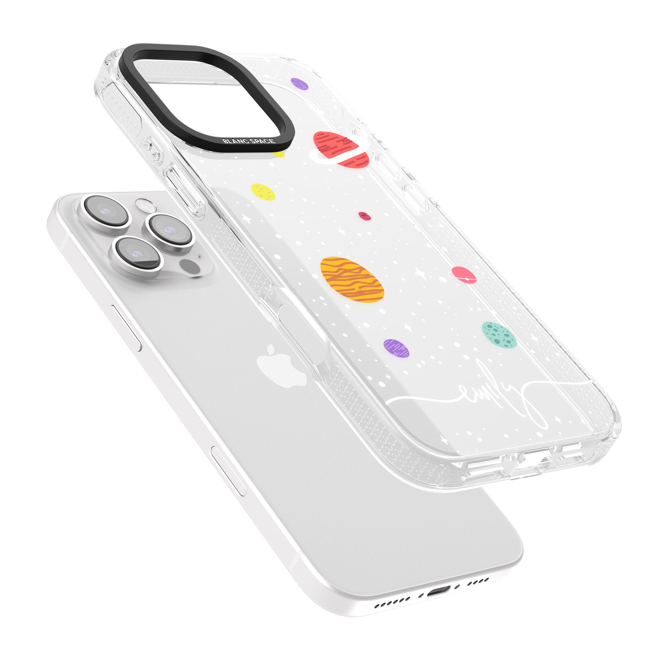 Personalised Cute Cartoon Planets (Clear) iPhone 16 Pro Max / 16 Pro Clear Case Impact Air - Blanc Space