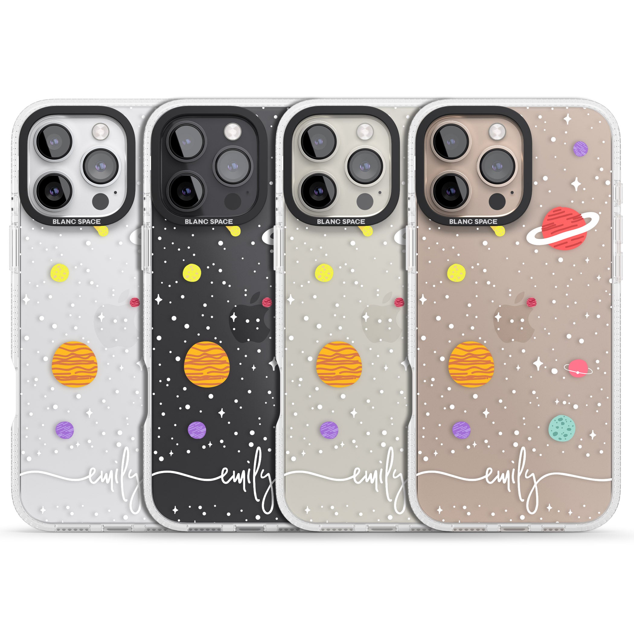 Personalised Cute Cartoon Planets (Clear) iPhone 16 Pro Max / 16 Pro Clear Case Impact Air - Blanc Space