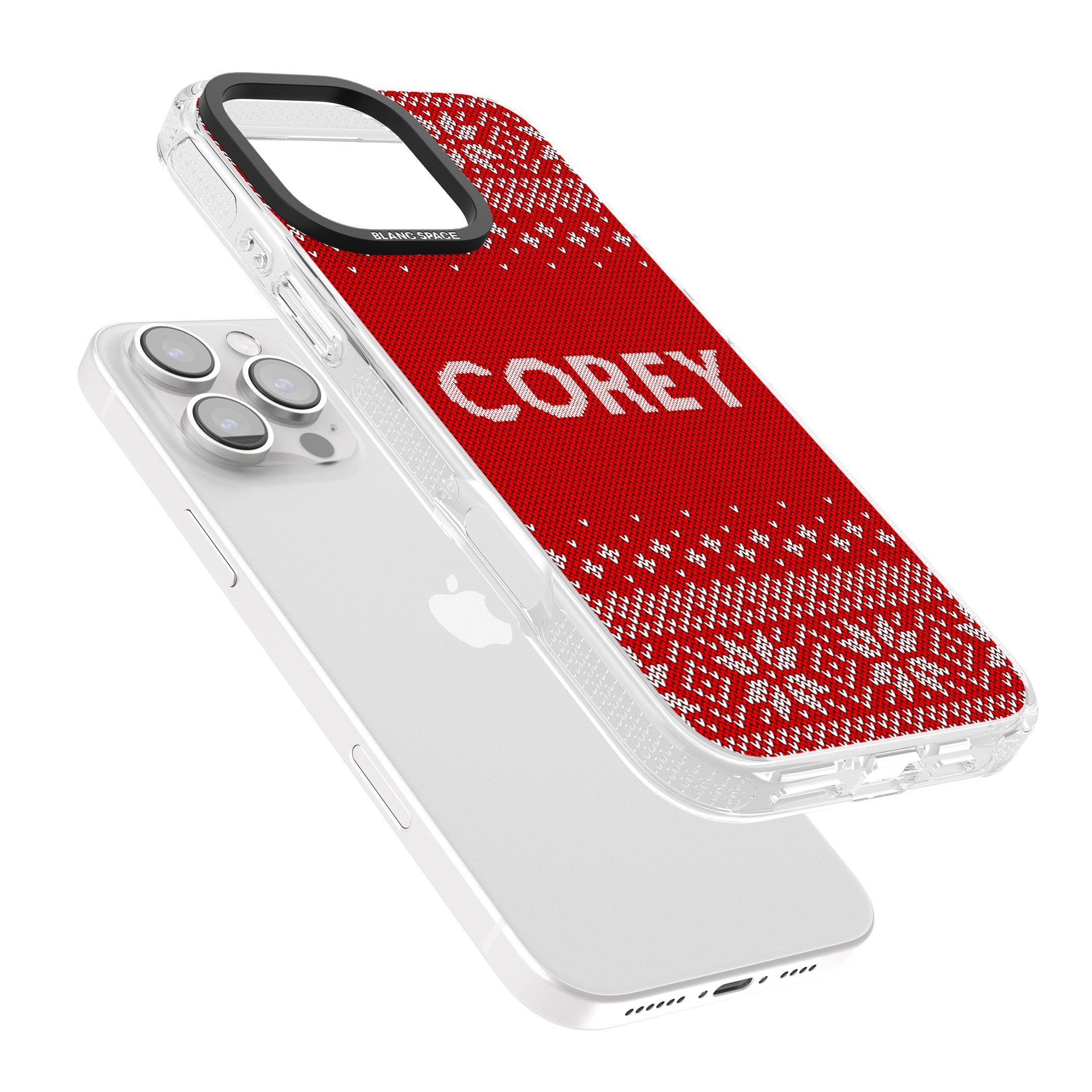 Personalised Red Christmas Knitted Jumper iPhone 16 Pro Max / 16 Pro Clear Case Impact Air - Blanc Space