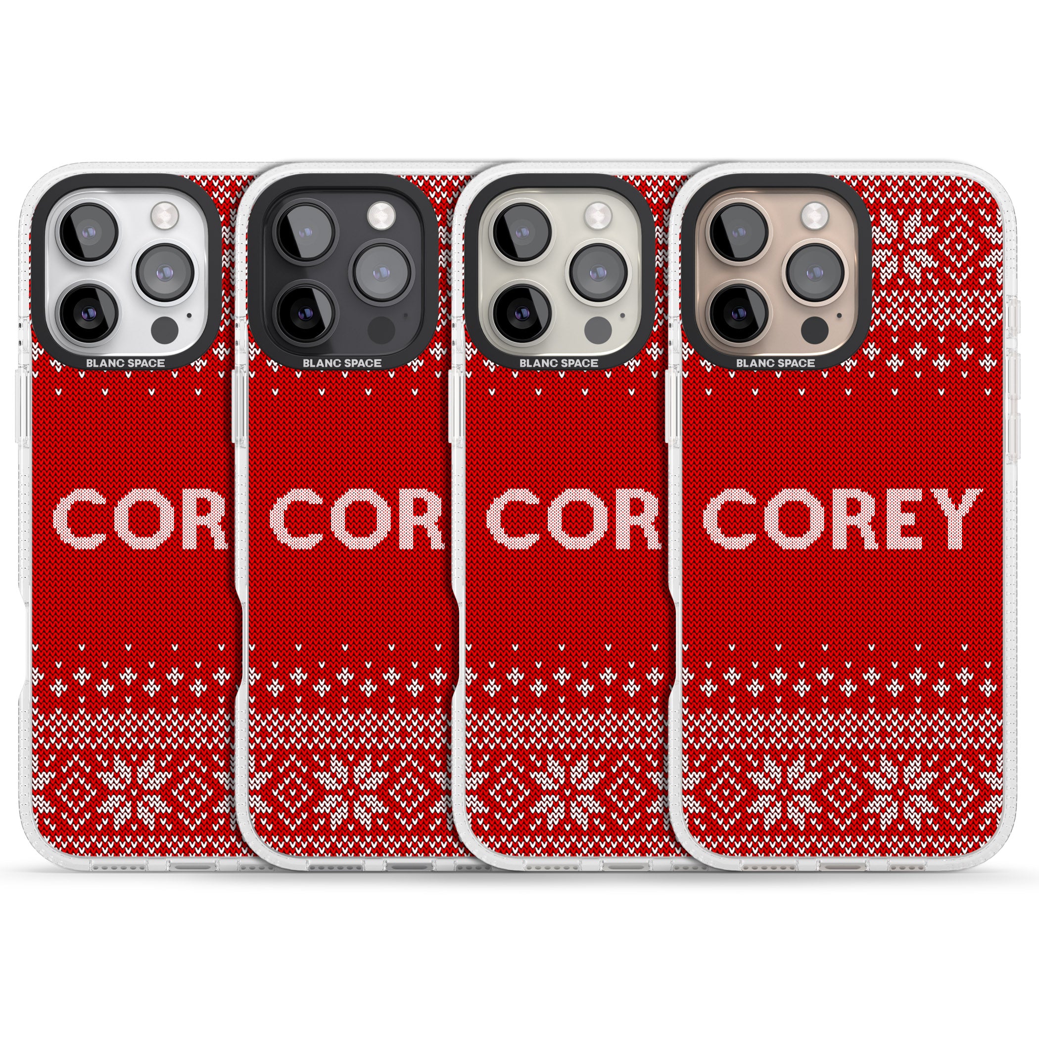 Personalised Red Christmas Knitted Jumper iPhone 16 Pro Max / 16 Pro Clear Case Impact Air - Blanc Space