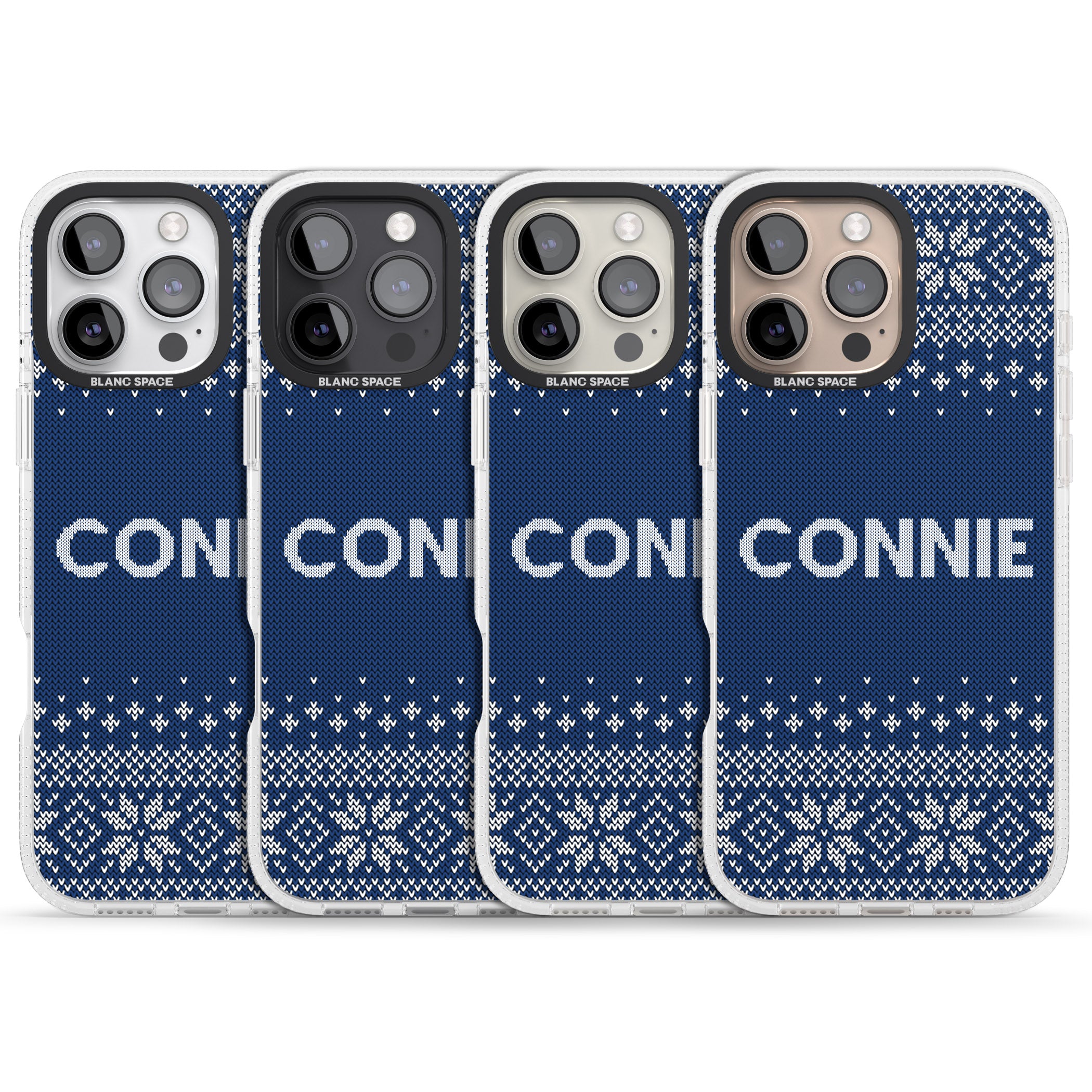 Personalised Blue Christmas Knitted Jumper iPhone 16 Pro Max / 16 Pro Clear Case Impact Air - Blanc Space