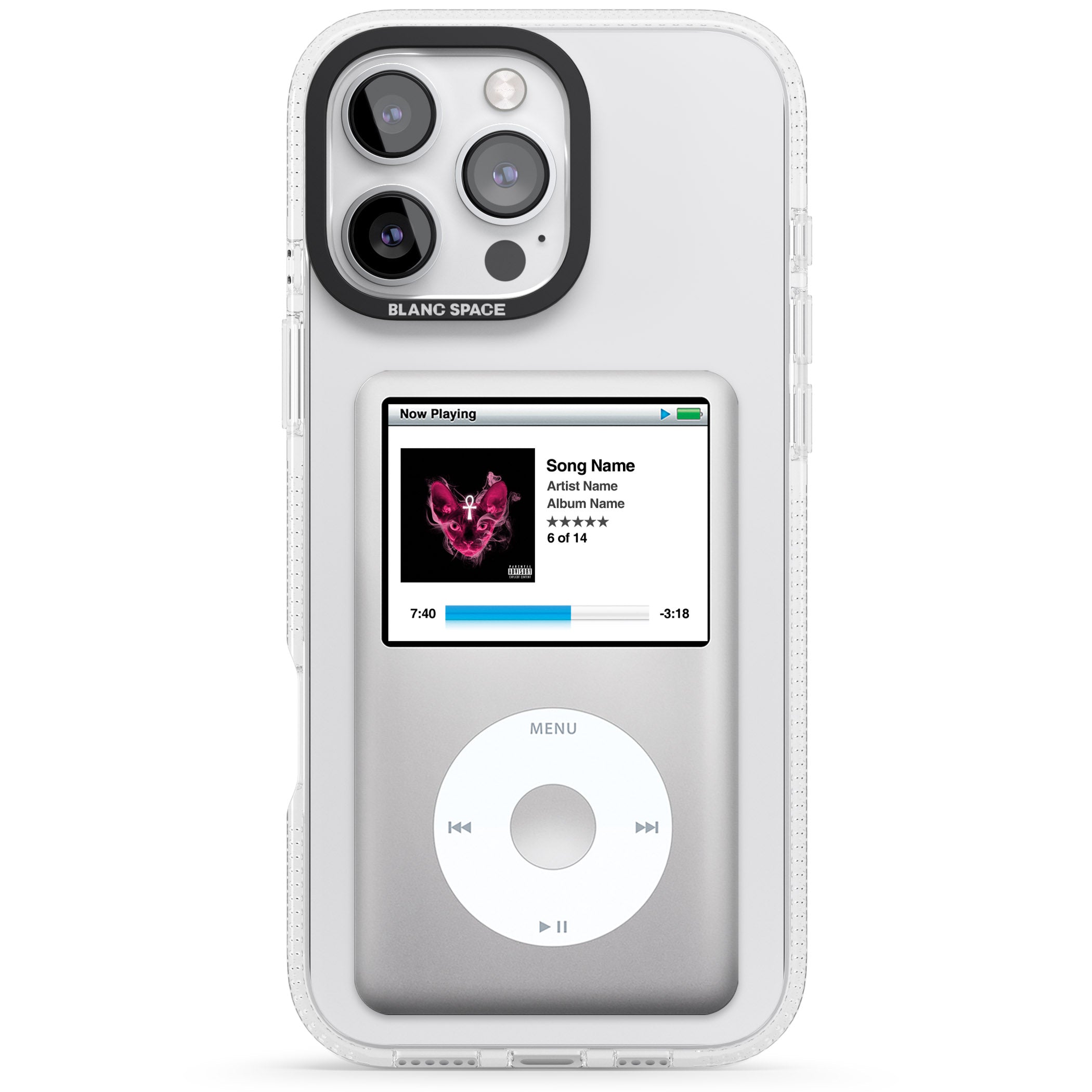 Personalised Classic iPod iPhone 16 Pro Max / 16 Pro Clear Case Impact Air - Blanc Space