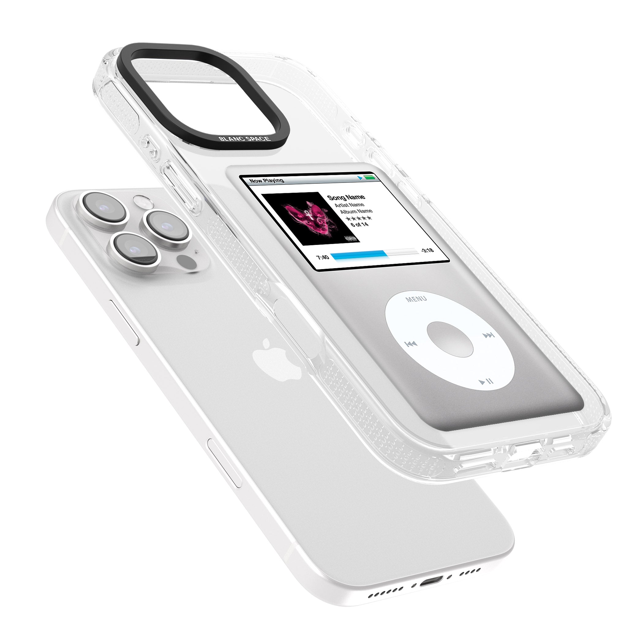 Personalised Classic iPod iPhone 16 Pro Max / 16 Pro Clear Case Impact Air - Blanc Space