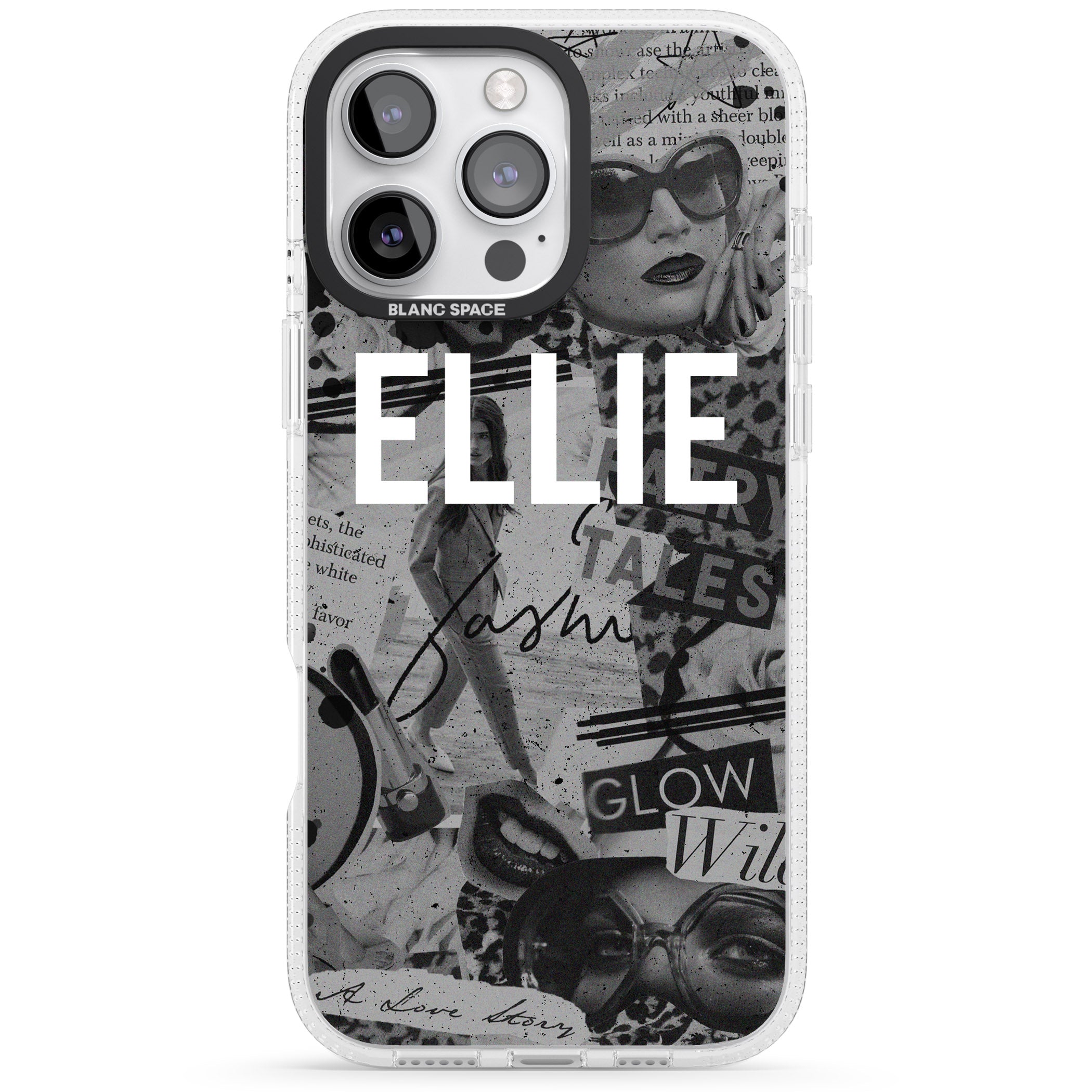 Personalised Grey Scale Fashion Collage iPhone 16 Pro Max / 16 Pro Clear Case Impact Air - Blanc Space
