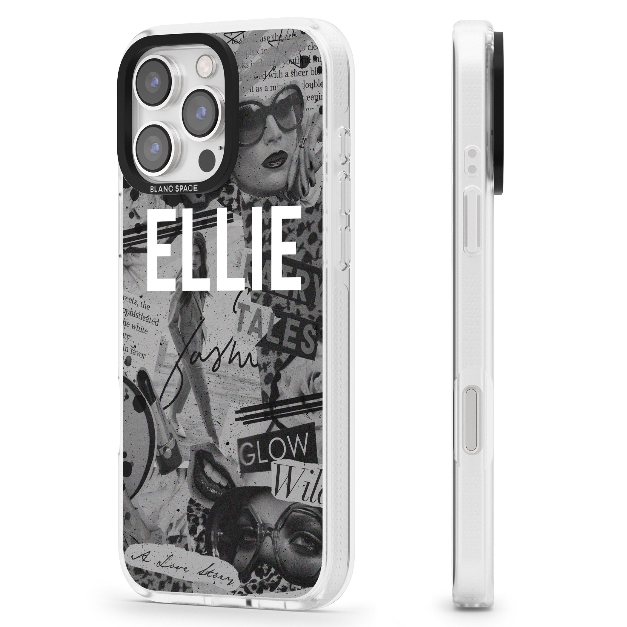 Personalised Grey Scale Fashion Collage iPhone 16 Pro Max / 16 Pro Clear Case Impact Air - Blanc Space