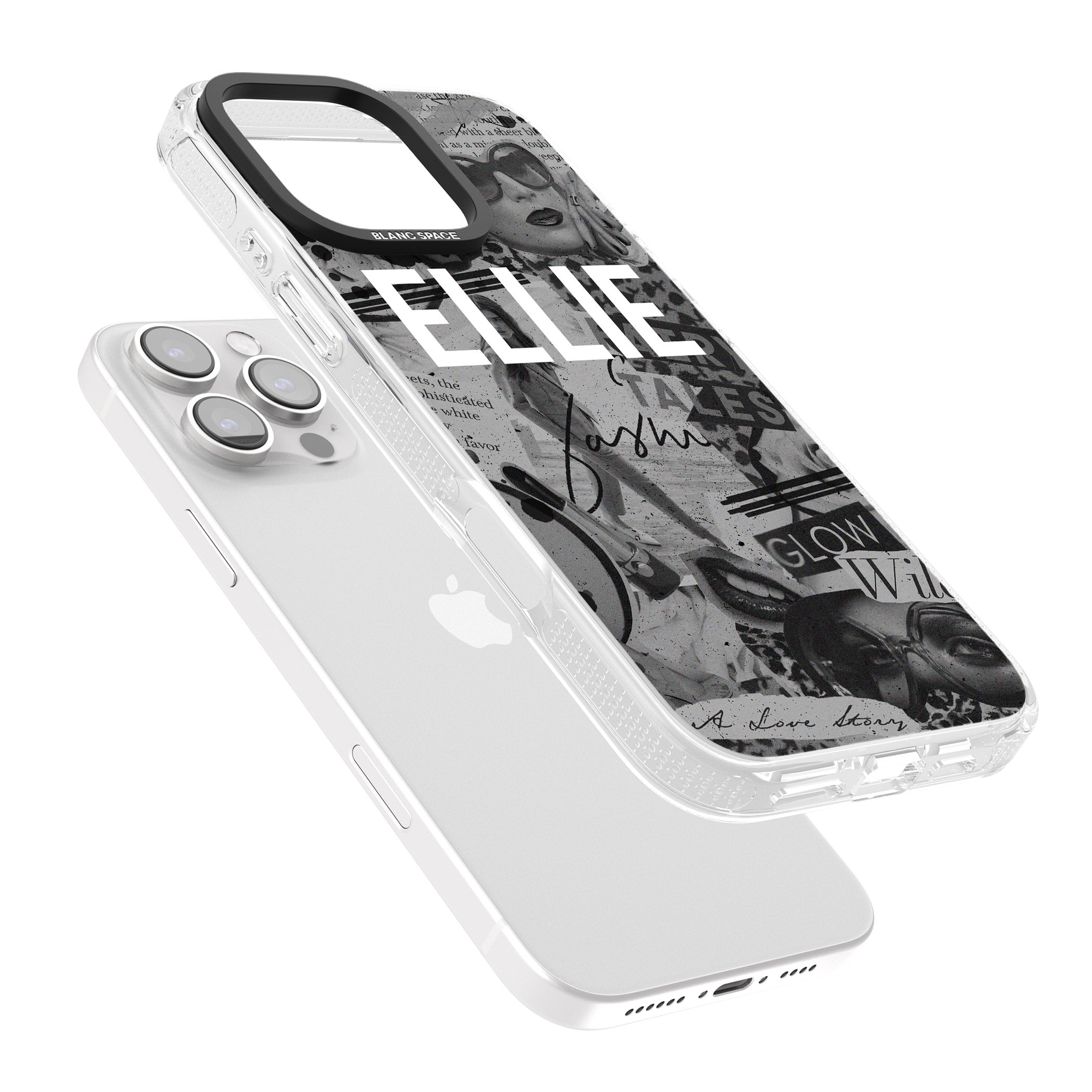 Personalised Grey Scale Fashion Collage iPhone 16 Pro Max / 16 Pro Clear Case Impact Air - Blanc Space