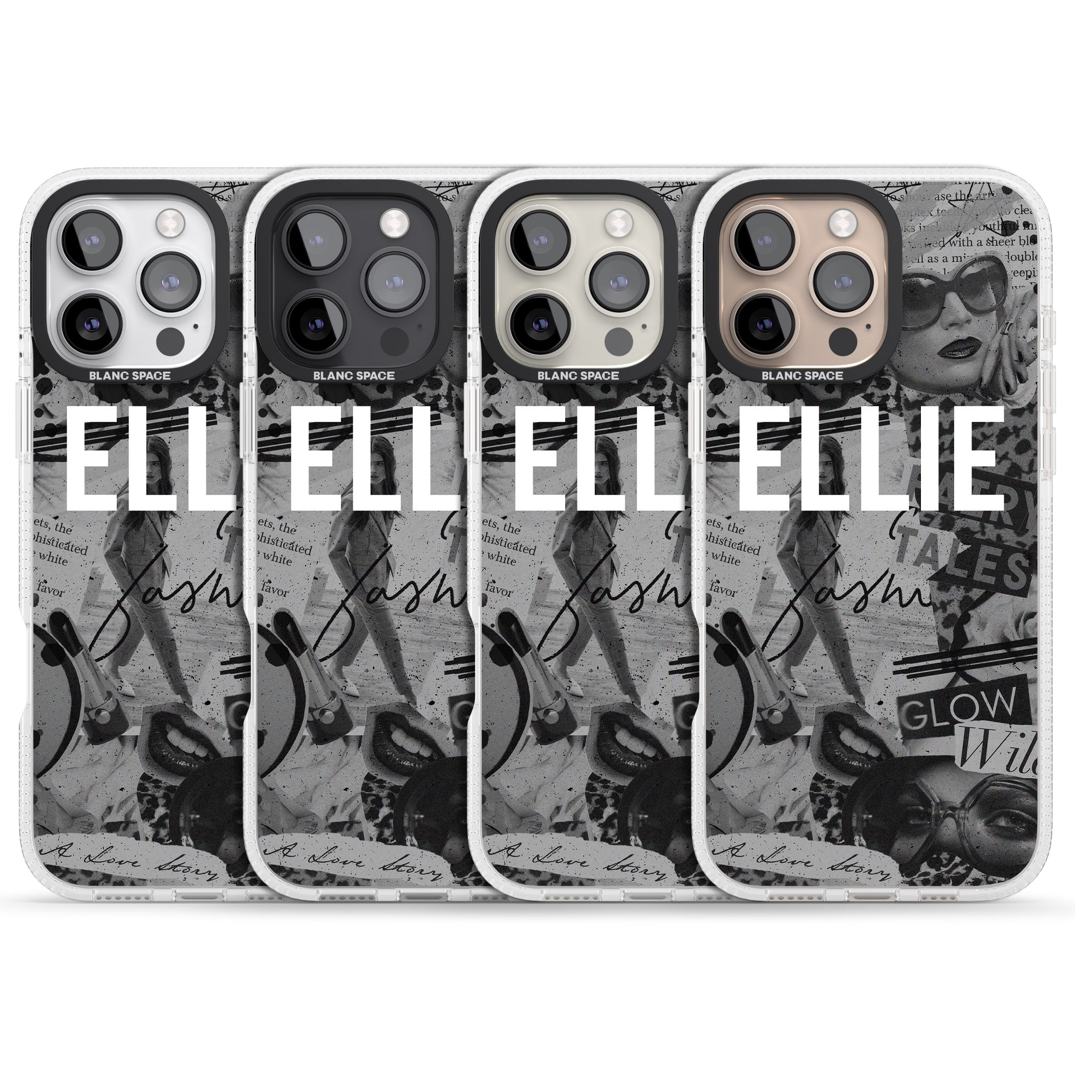 Personalised Grey Scale Fashion Collage iPhone 16 Pro Max / 16 Pro Clear Case Impact Air - Blanc Space