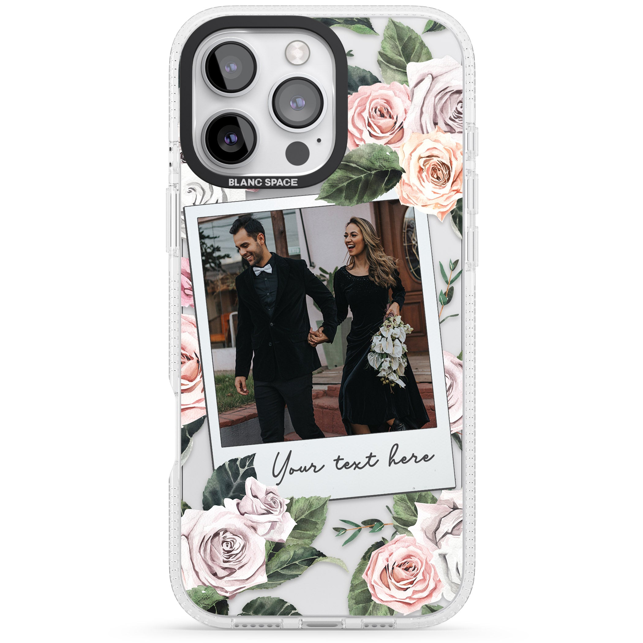 Personalised Floral Instant Film Photo iPhone 16 Pro Max / 16 Pro Clear Case Impact Air - Blanc Space