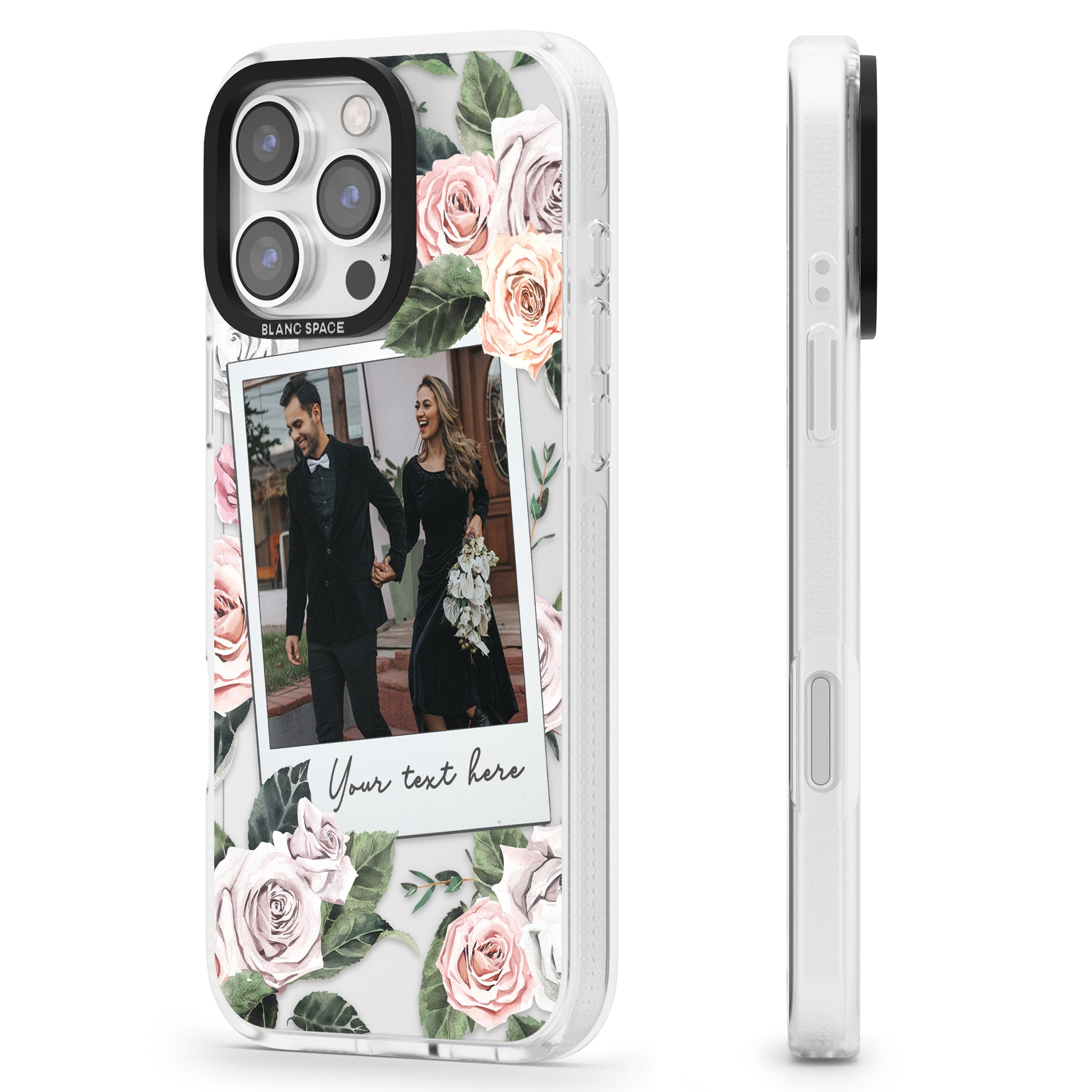 Personalised Floral Instant Film Photo iPhone 16 Pro Max / 16 Pro Clear Case Impact Air - Blanc Space
