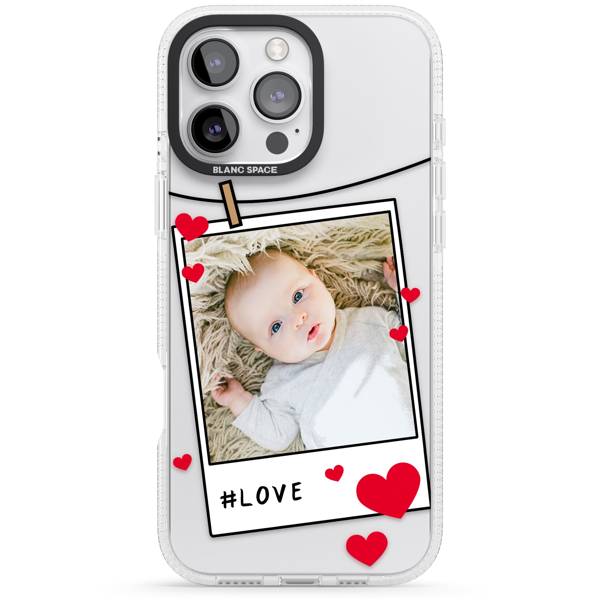 Personalised Love Instant Film Photo iPhone 16 Pro Max / 16 Pro Clear Case Impact Air - Blanc Space