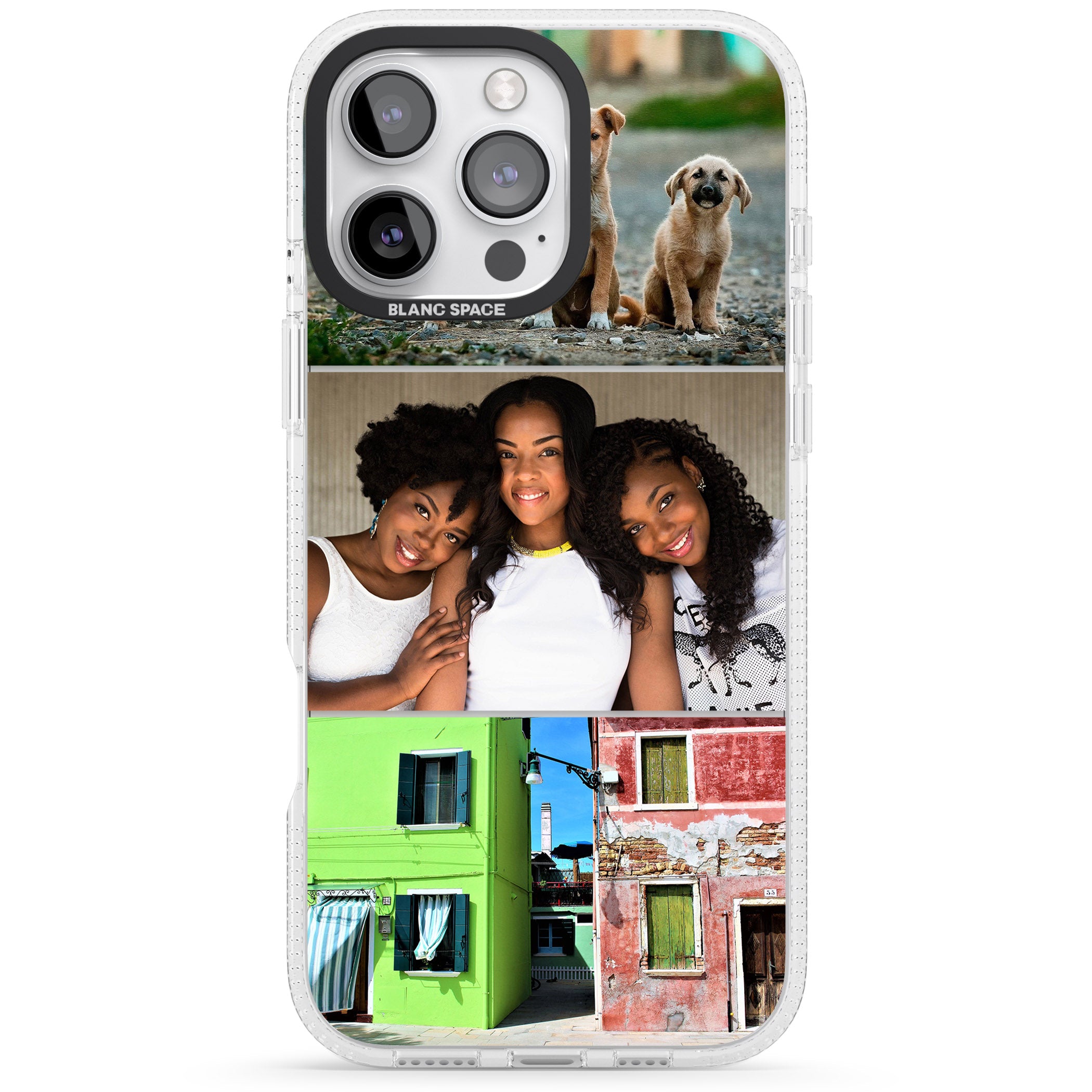 Personalised 3 Photo Grid iPhone 16 Pro Max / 16 Pro Clear Case Impact Air - Blanc Space