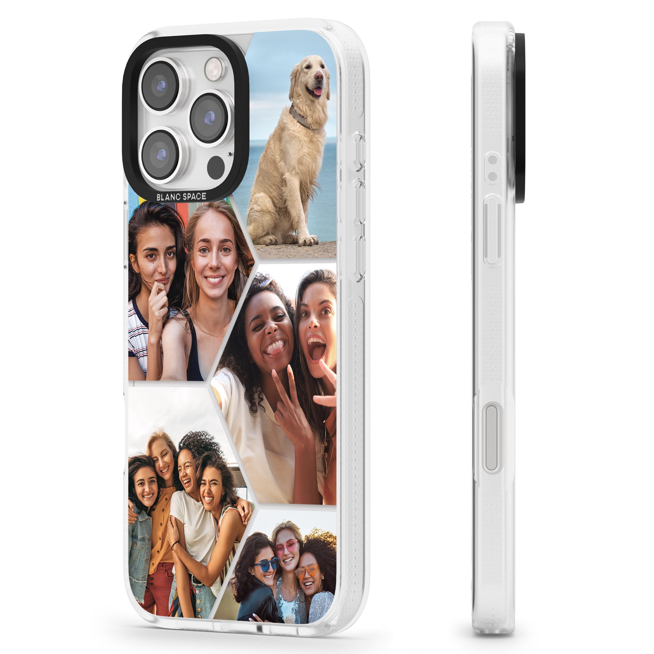 Personalised Beehive Photo Grid iPhone 16 Pro Max / 16 Pro Clear Case Impact Air - Blanc Space
