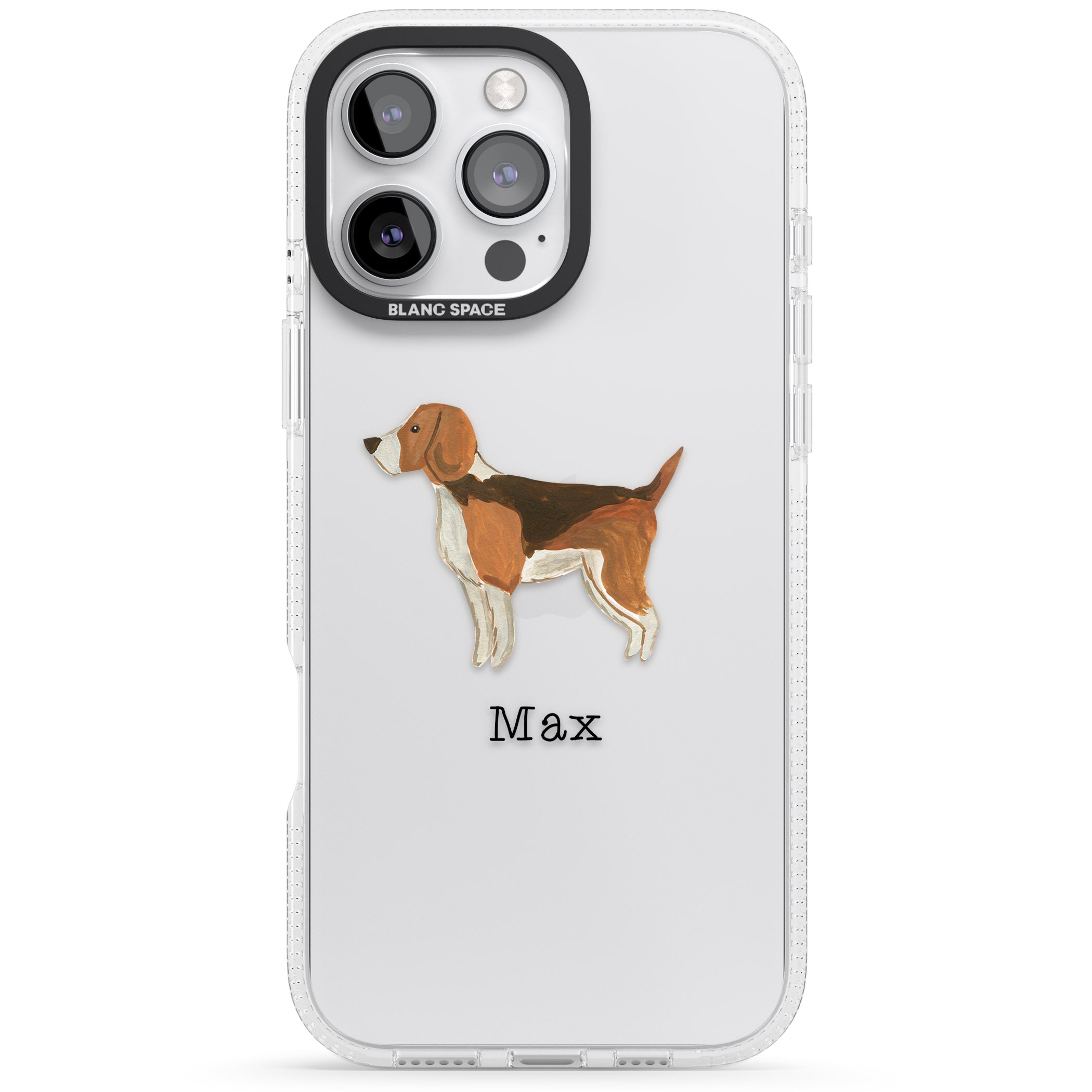 Personalised Hand Painted Beagle iPhone 16 Pro Max / 16 Pro Clear Case Impact Air - Blanc Space