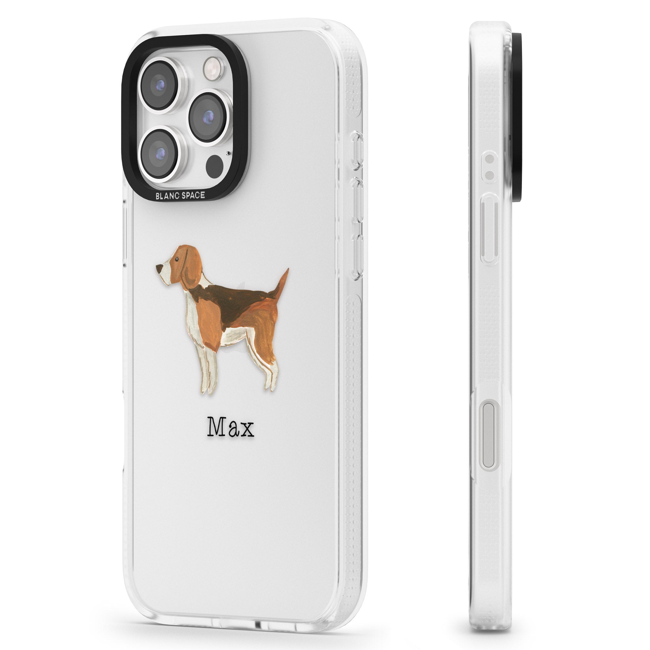 Personalised Hand Painted Beagle iPhone 16 Pro Max / 16 Pro Clear Case Impact Air - Blanc Space