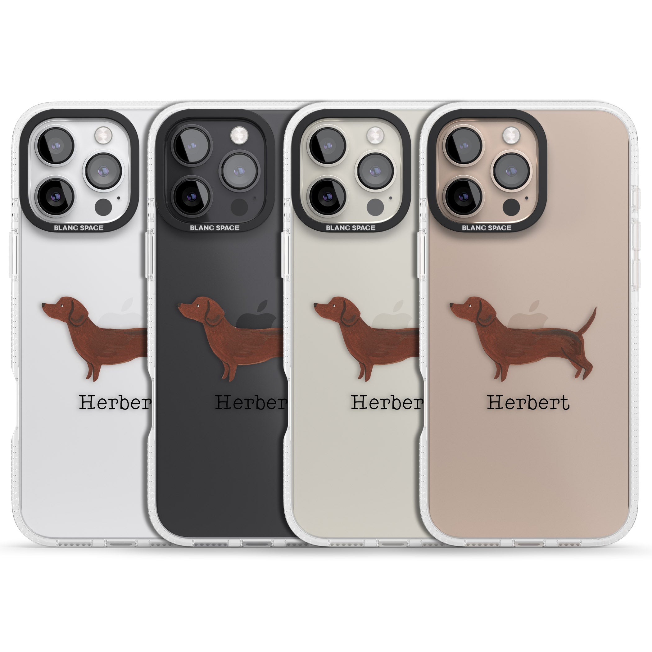 Personalised Hand Painted Sausage Dog iPhone 16 Pro Max / 16 Pro Clear Case Impact Air - Blanc Space
