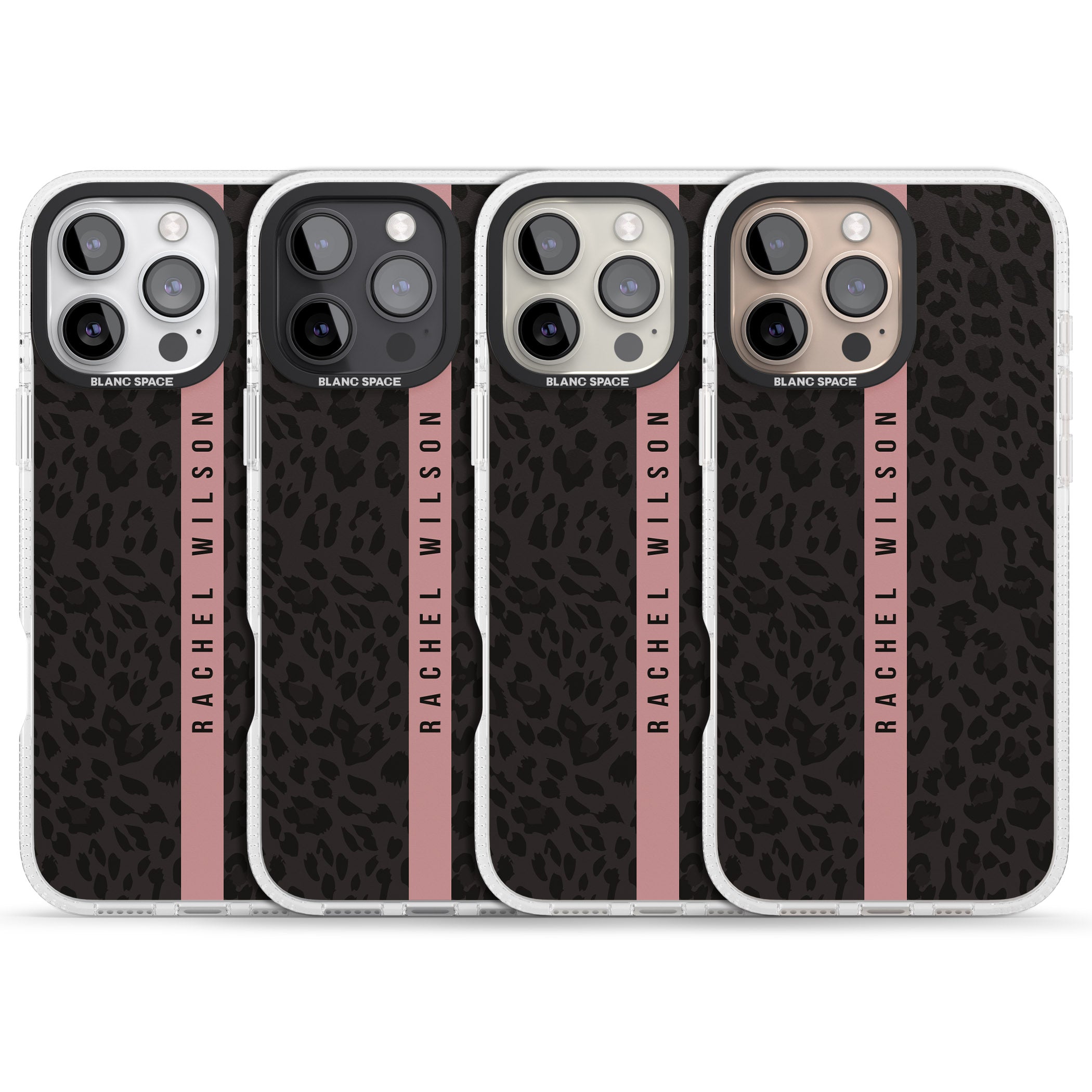 Personalised Pink Stripe Leopard Pattern iPhone 16 Pro Max / 16 Pro Clear Case Impact Air - Blanc Space